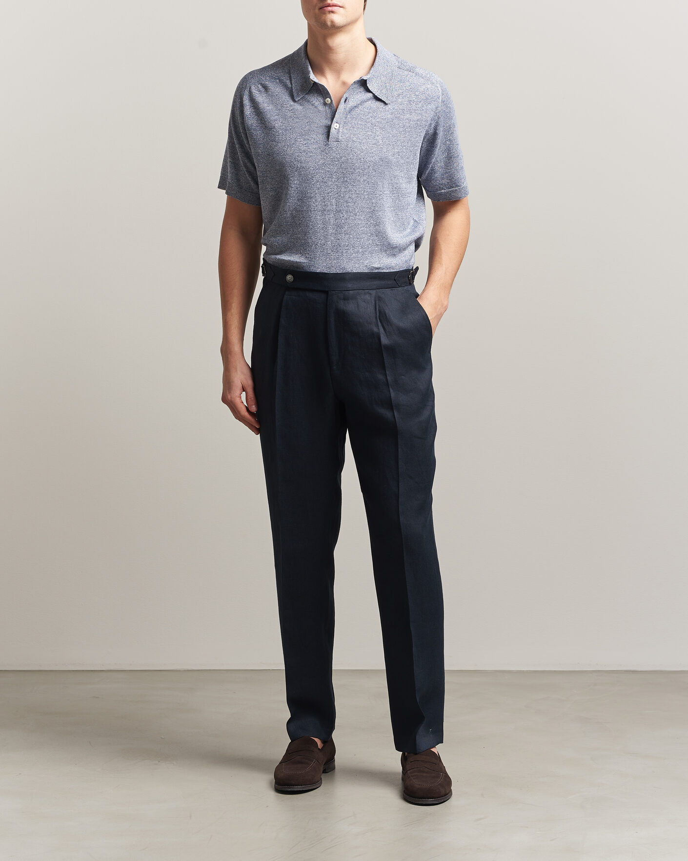 Herren | Poloshirts | Eton | Cotton Linen Fine Knit Polo Blue