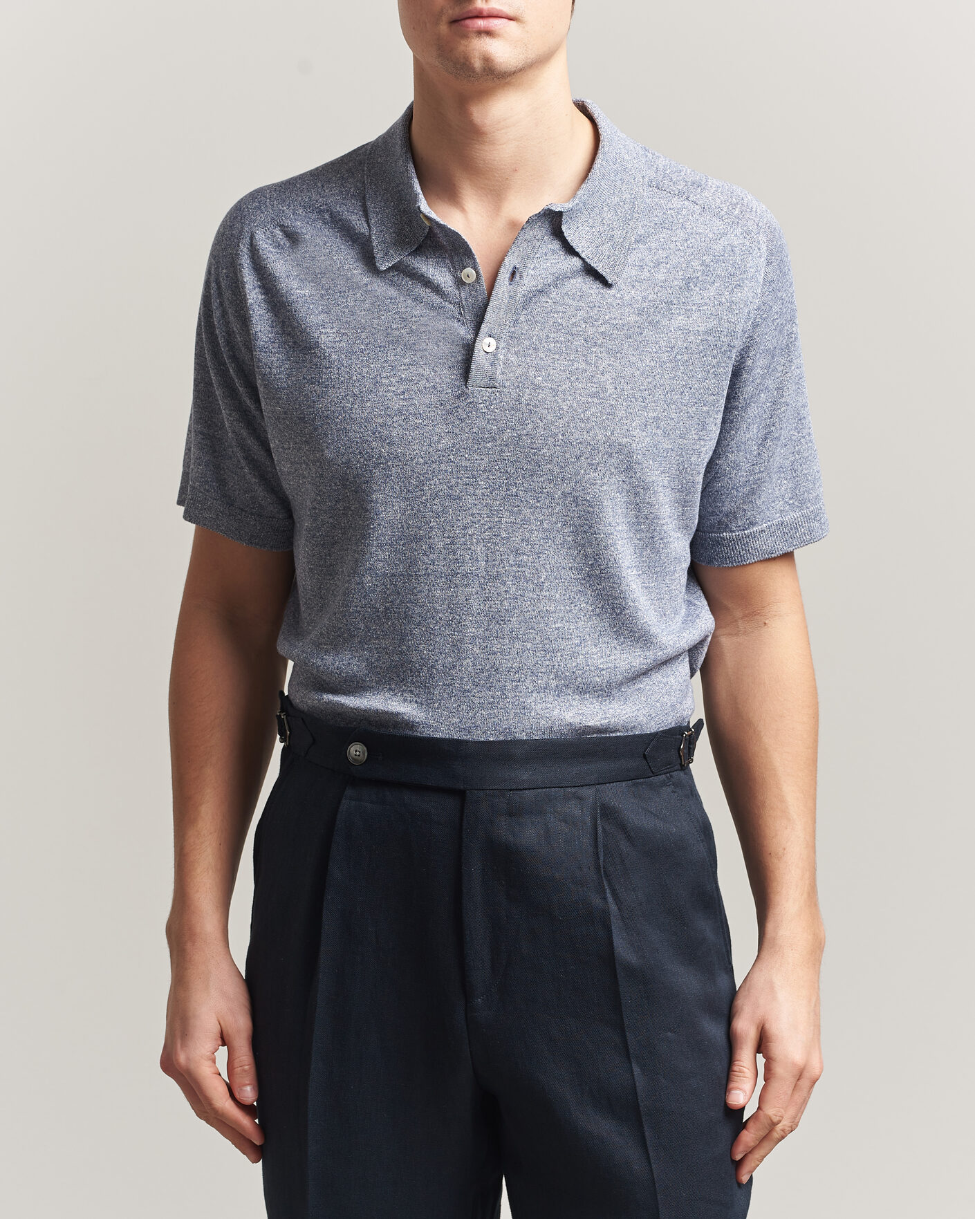 Herren | Poloshirts | Eton | Cotton Linen Fine Knit Polo Blue