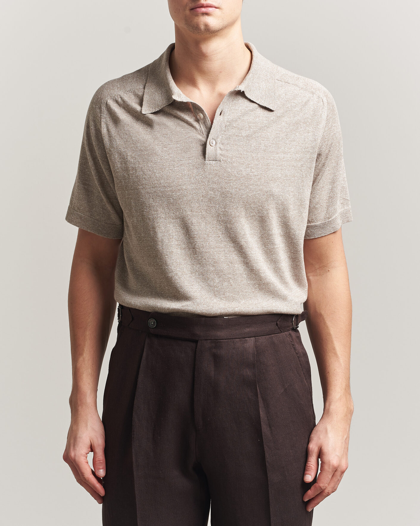 Herren | Poloshirts | Eton | Cotton Linen Fine Knit Polo Beige