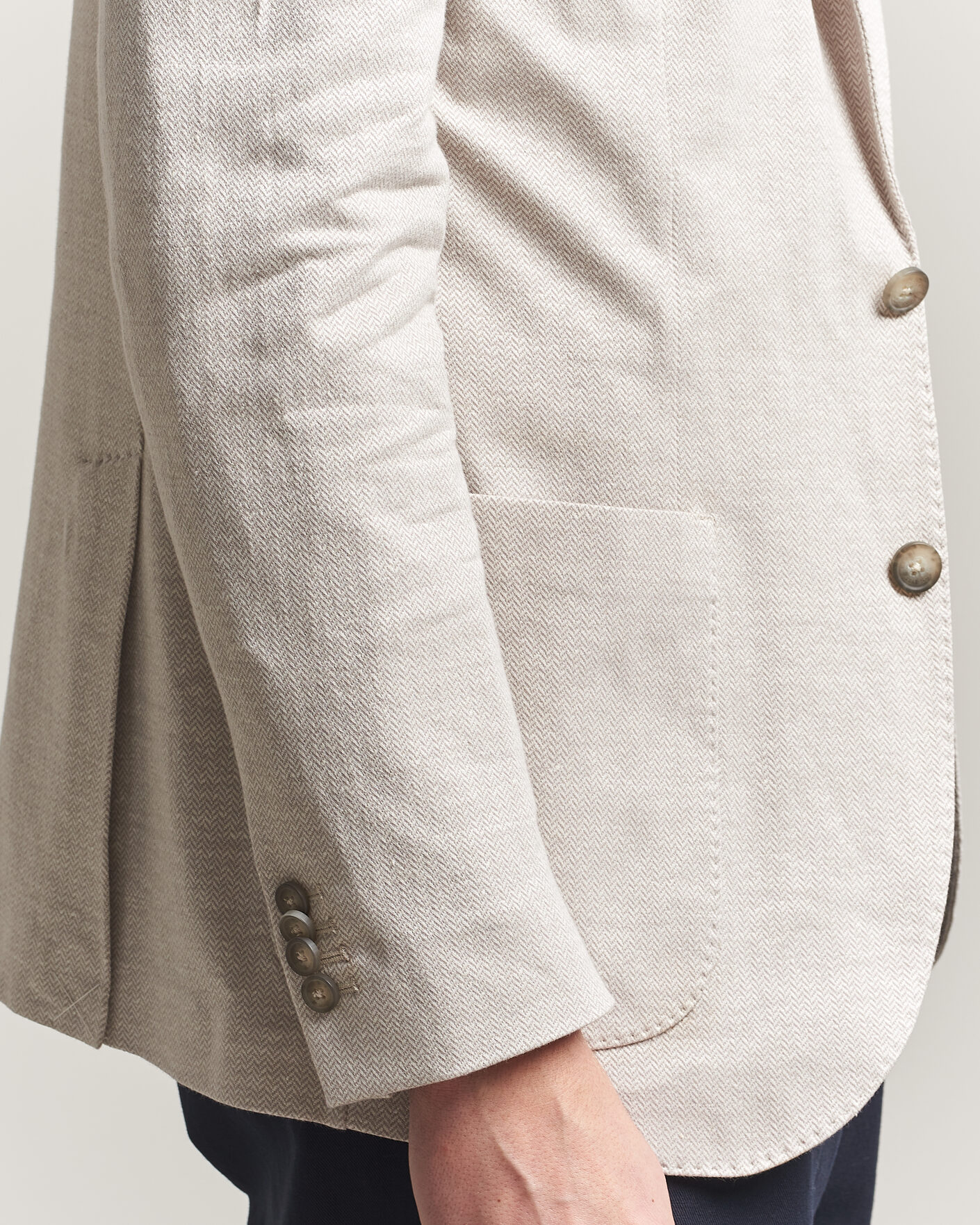 Herren | Sakkos | Eton | Linen Jersey Herringbone Blazer Beige