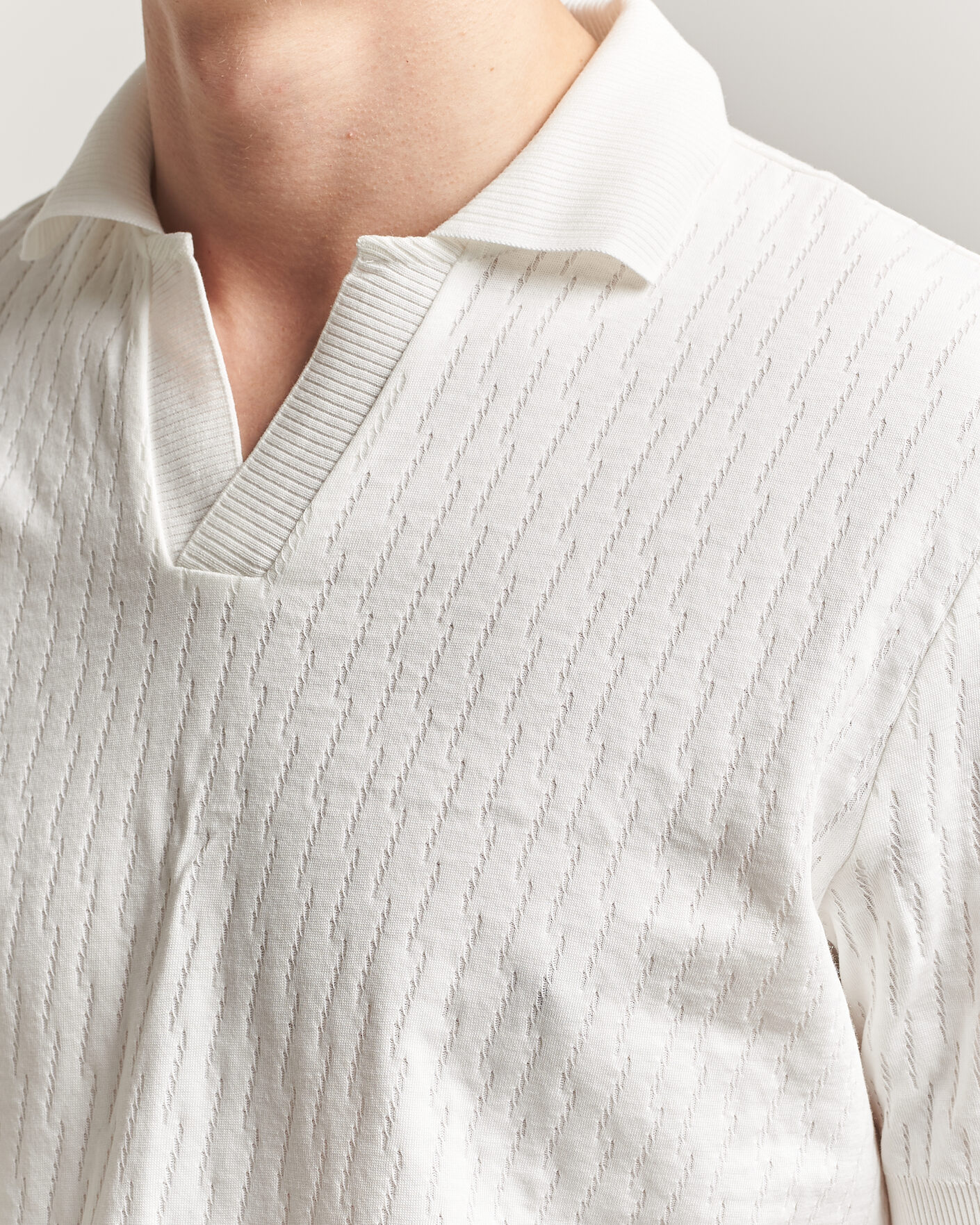 Herren | Poloshirts | Eton | Open Collar Jacquard Polo Off White