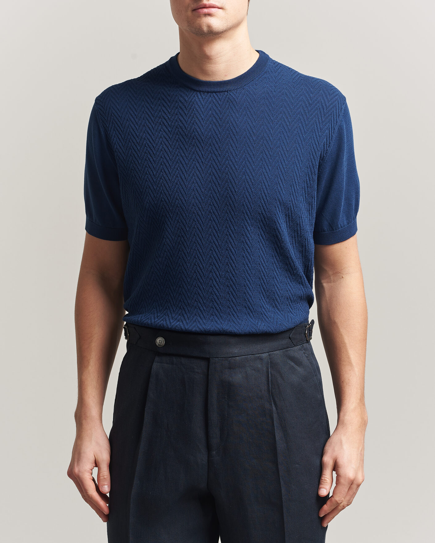 Herren | T-Shirts | Eton | Cotton Knitted Crew Neck T-Shirt Navy Blue