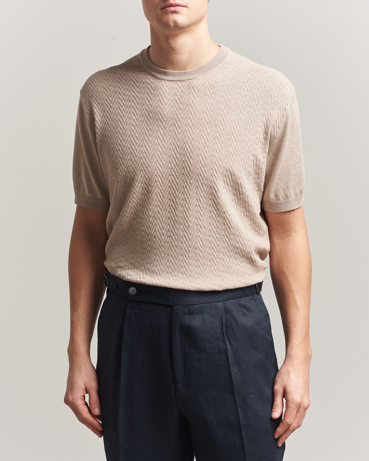 Herren | T-Shirts | Eton | Cotton Knitted Crew Neck T-Shirt Beige