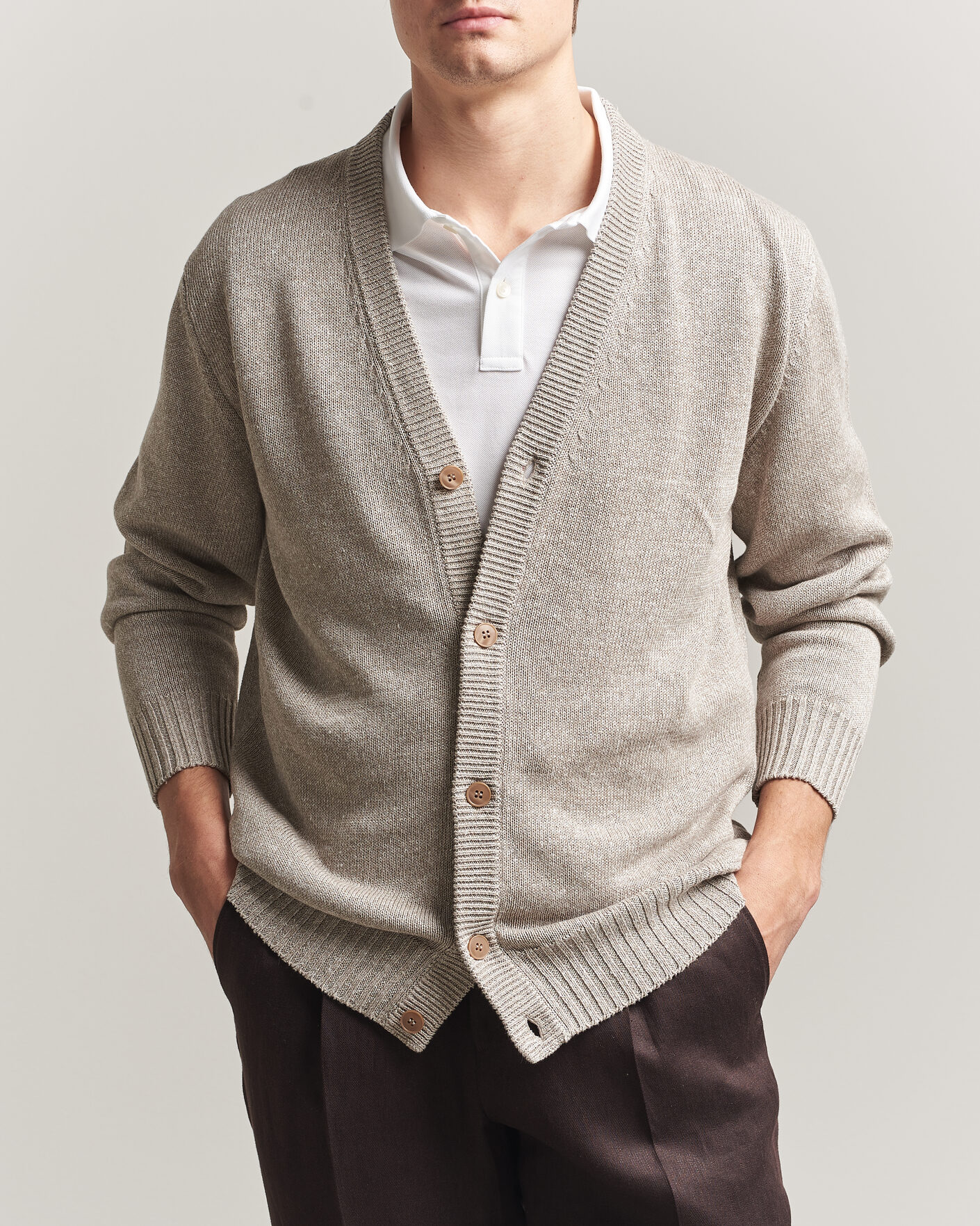 Herren | Pullover | Eton | Cotton Linen Knitted Cardigan Beige