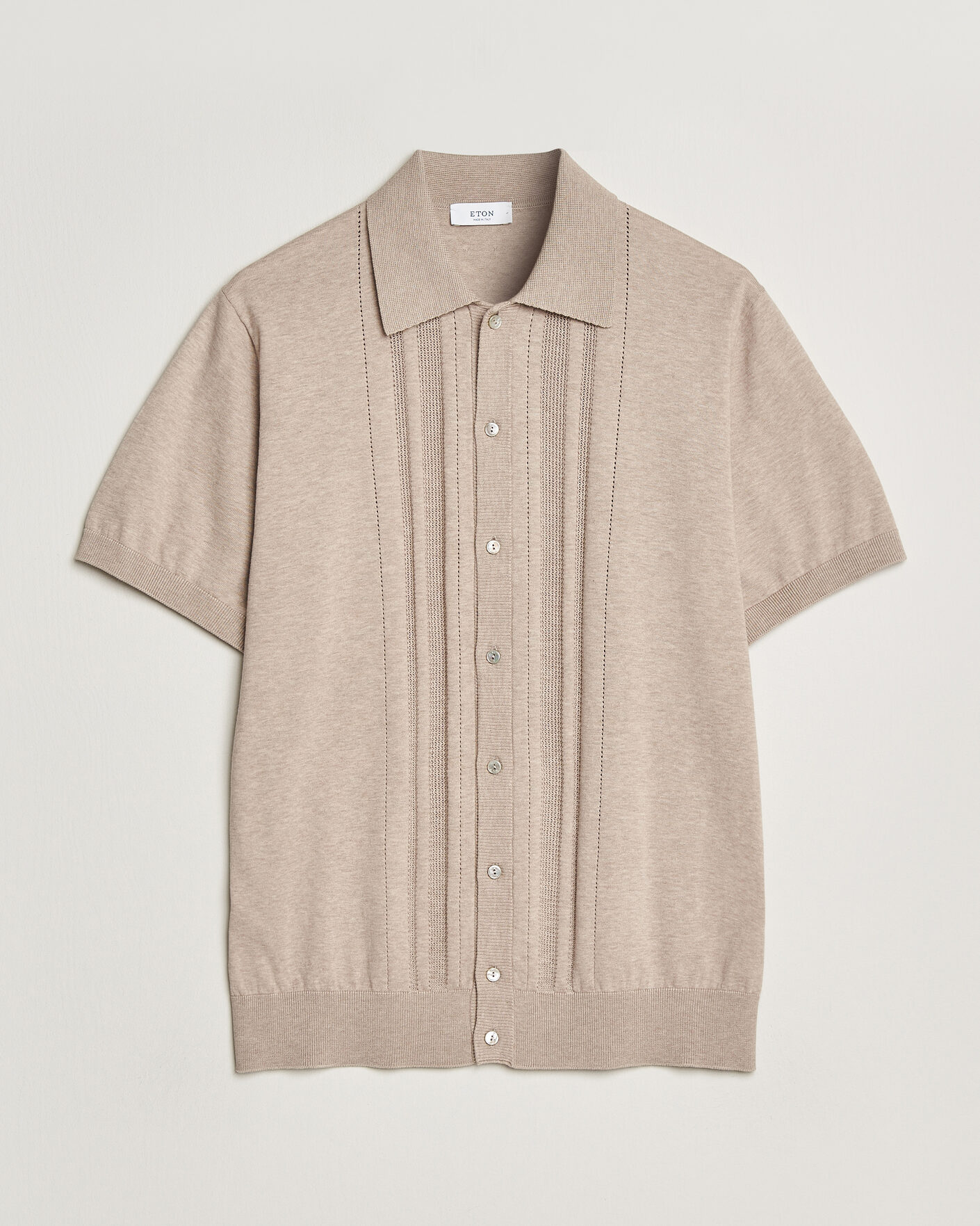 Herren | Hemden | Eton | Cotton Structured Knitted Short Sleeve Shirt Beige