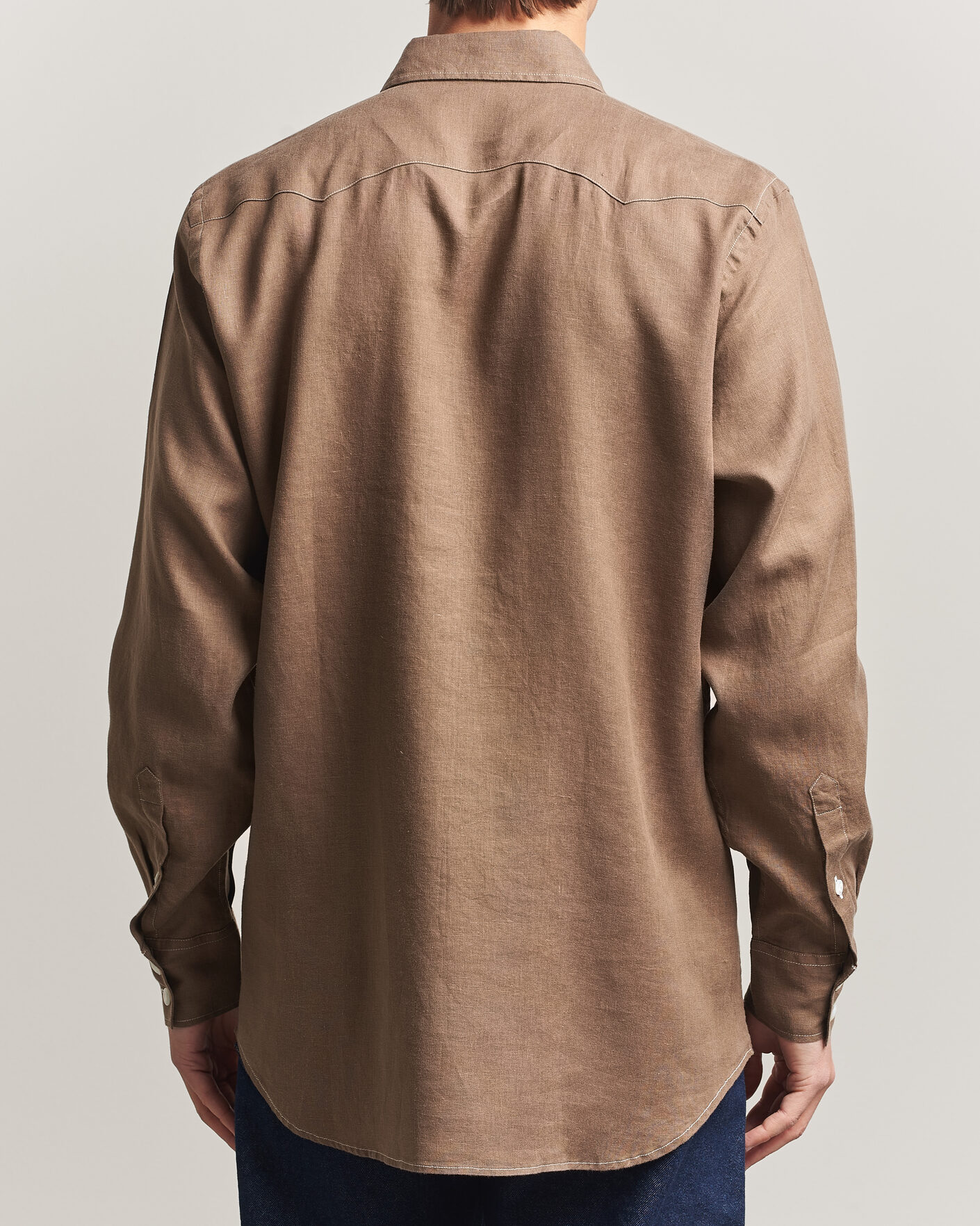 Herren | Hemden | Drake's | Solid Linen Western Shirt Brown