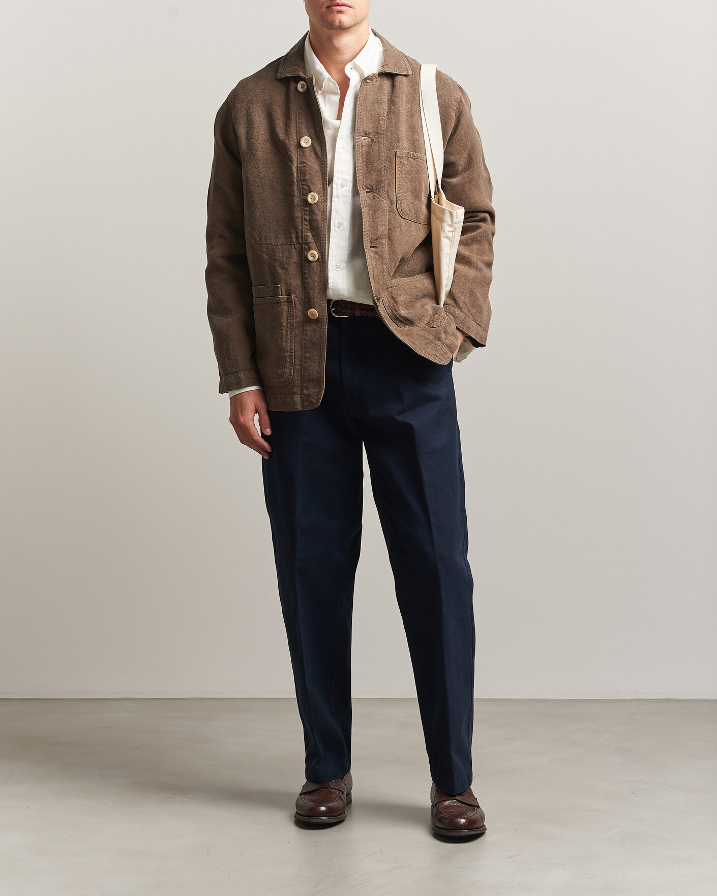 Herren | Jacken | Drake's | Heavy Linen Chore Jacket Brown