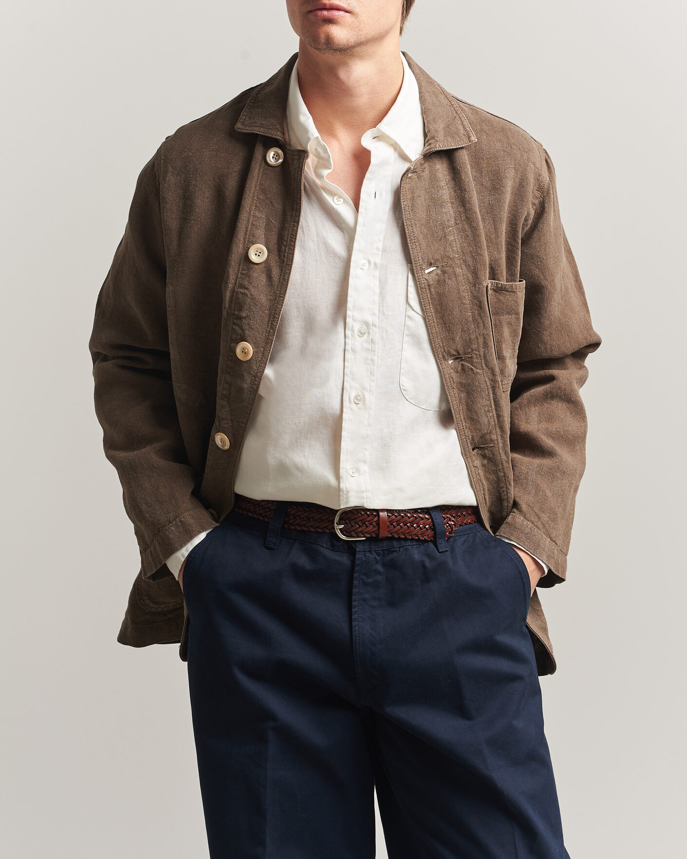 Herren | Jacken | Drake's | Heavy Linen Chore Jacket Brown