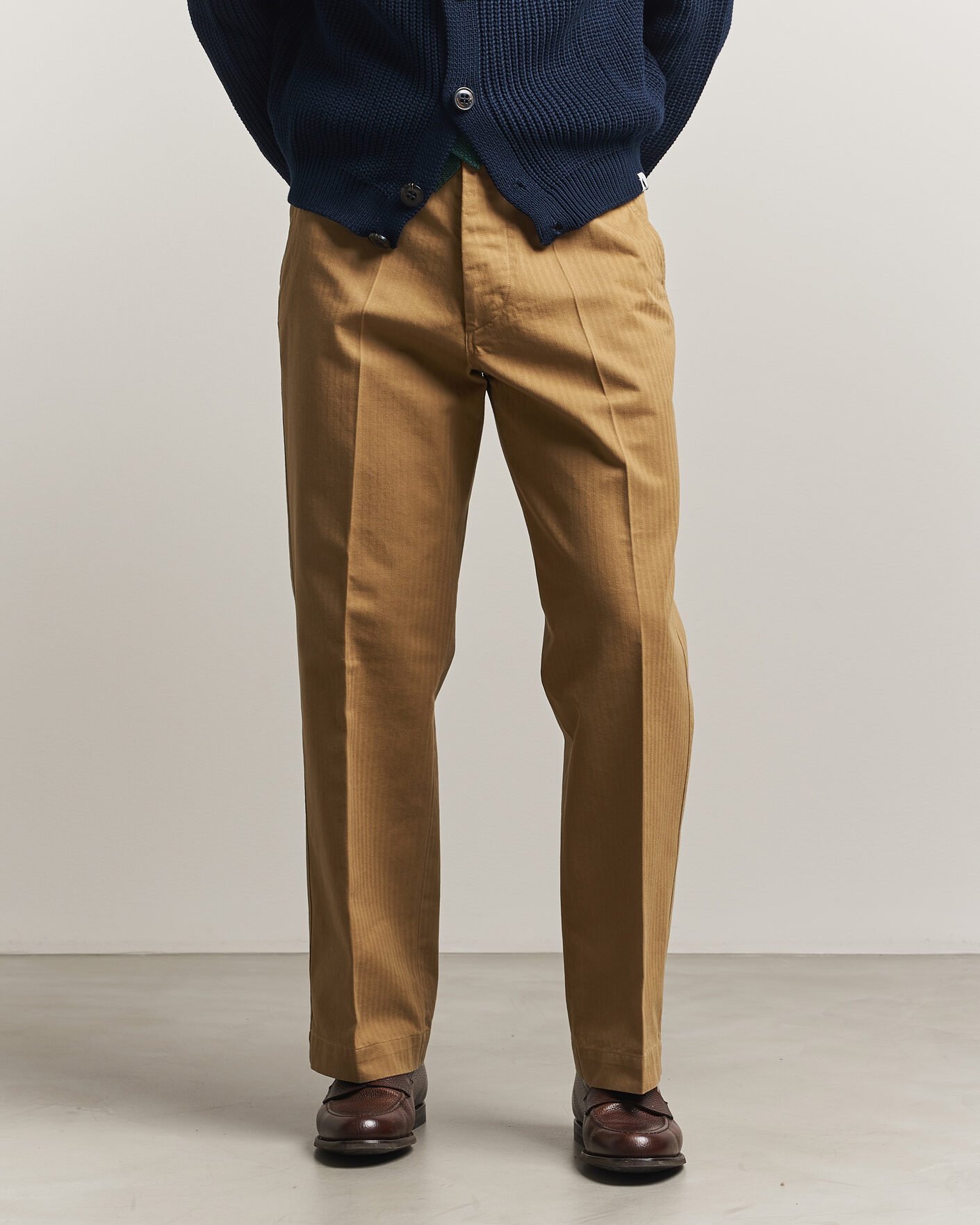 Herren | Hosen | Drake's | Herringbone Wide Leg Chino Khaki