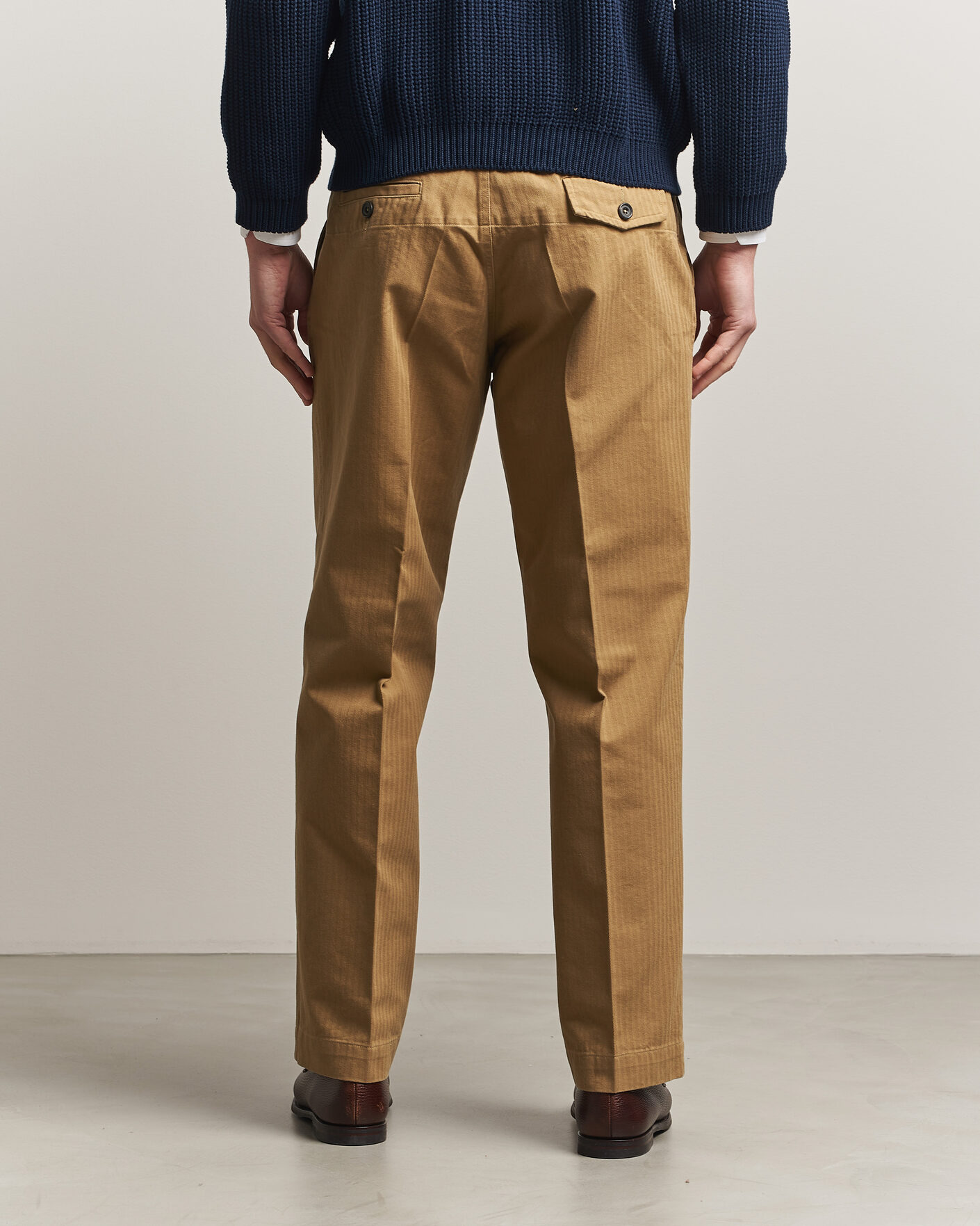 Herren | Hosen | Drake's | Herringbone Wide Leg Chino Khaki