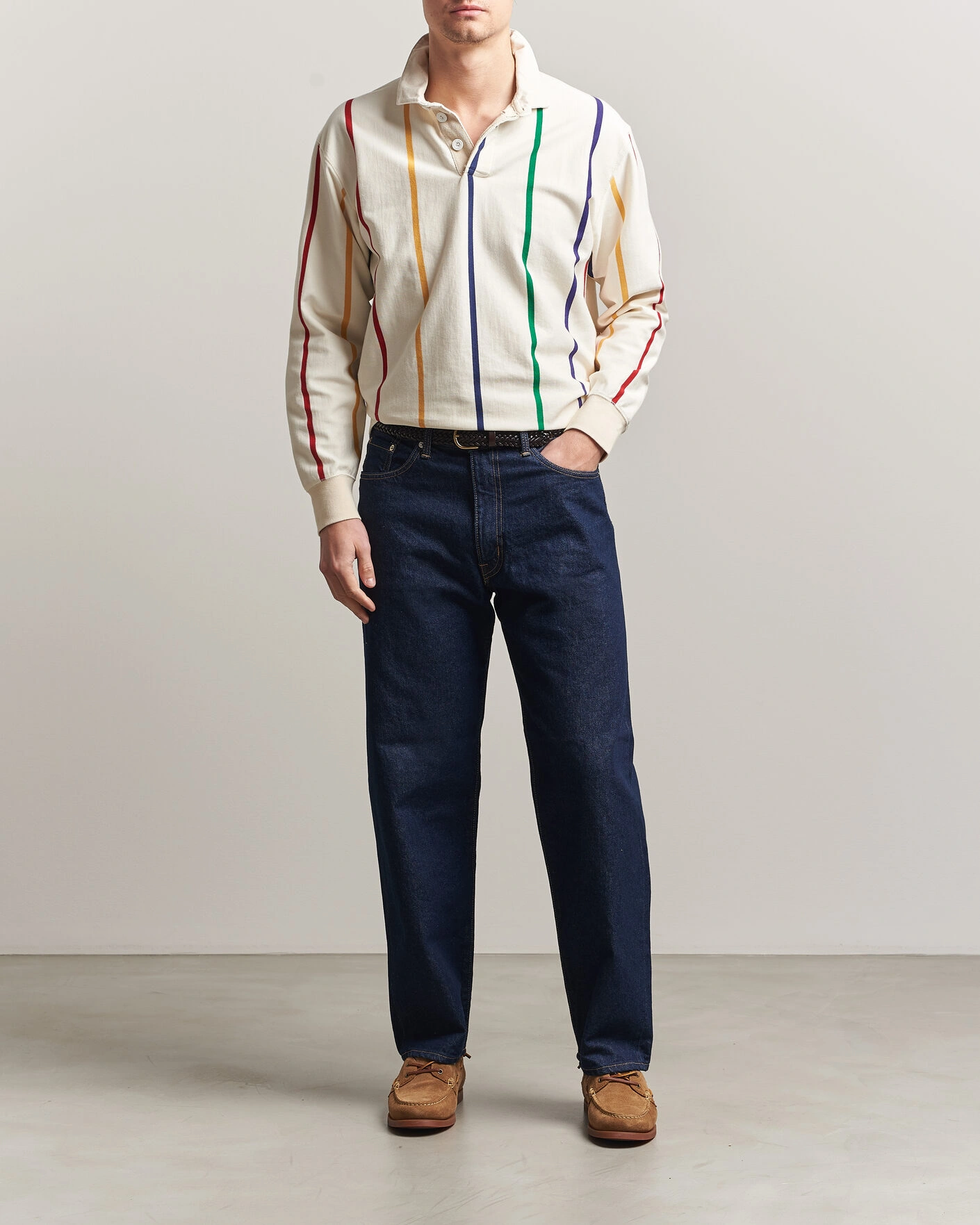 Herren | Pullover | Drake's | Colourful Vertical Stripe Rugby White
