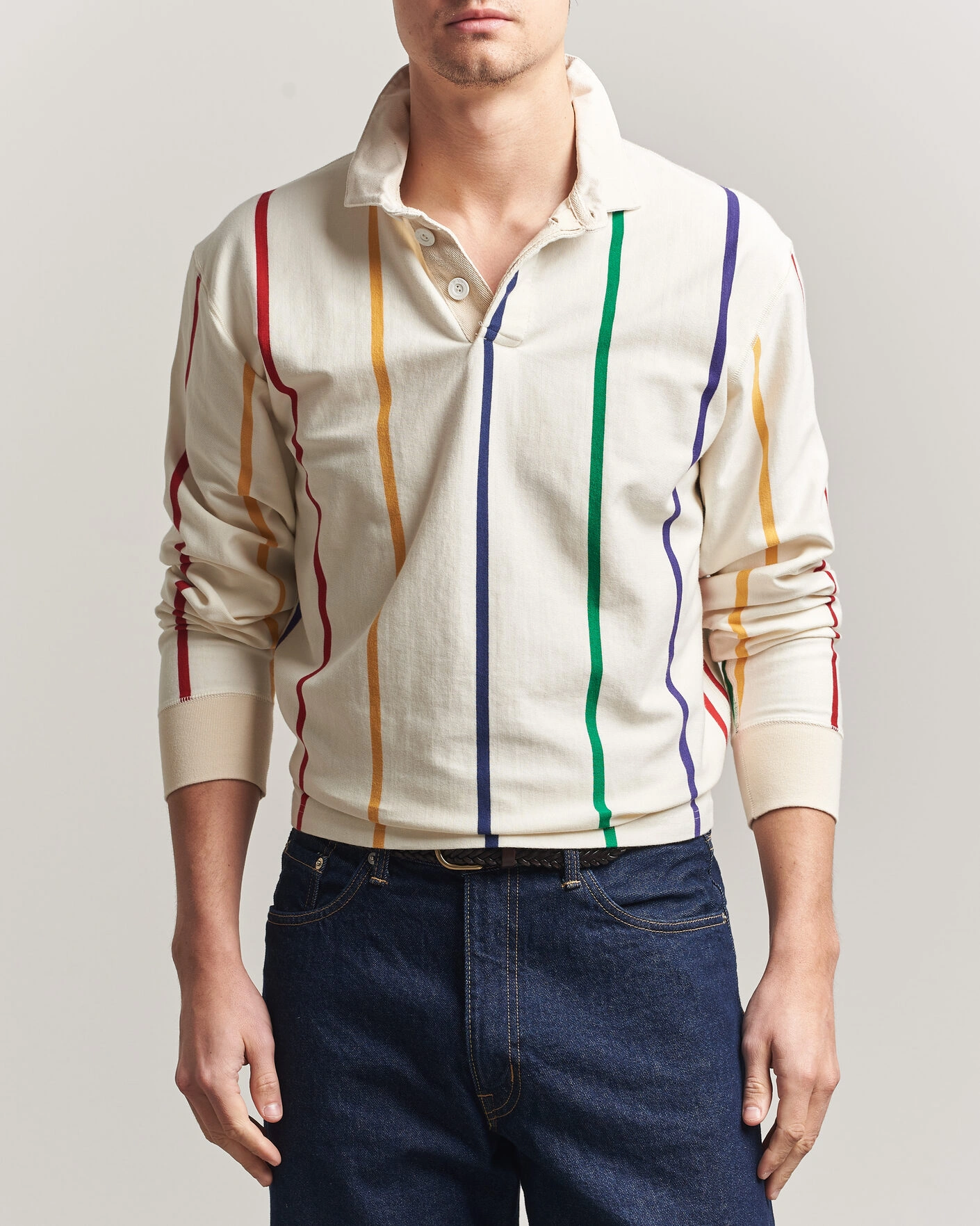Herren | Pullover | Drake's | Colourful Vertical Stripe Rugby White