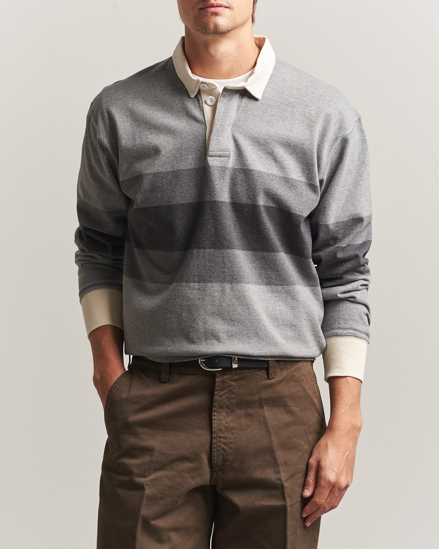 Herren | Pullover | Drake's | Melange Stripe Rugby Grey