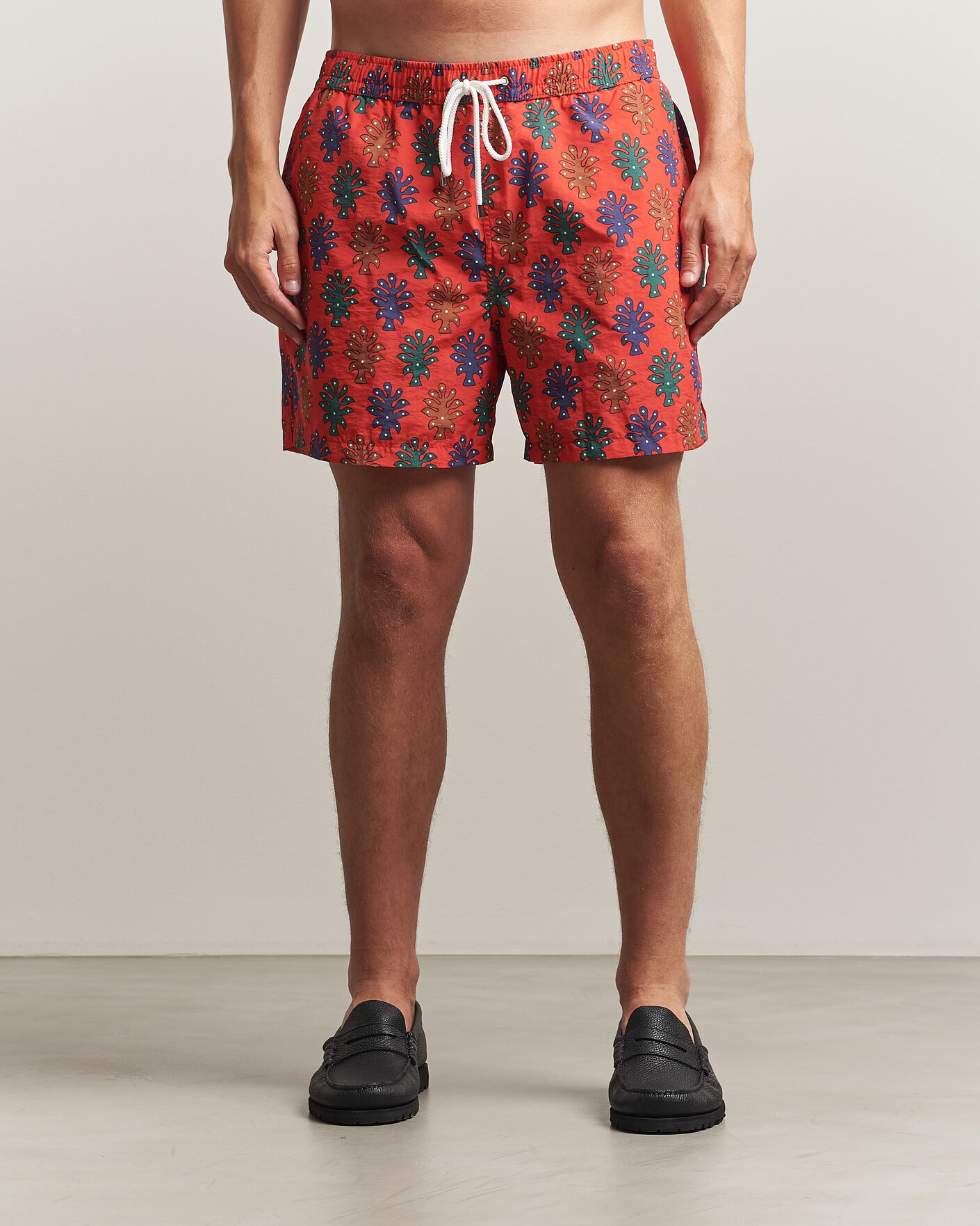 Herren | Badehosen | Drake's | Trees Drawstring Swimshorts Tomato