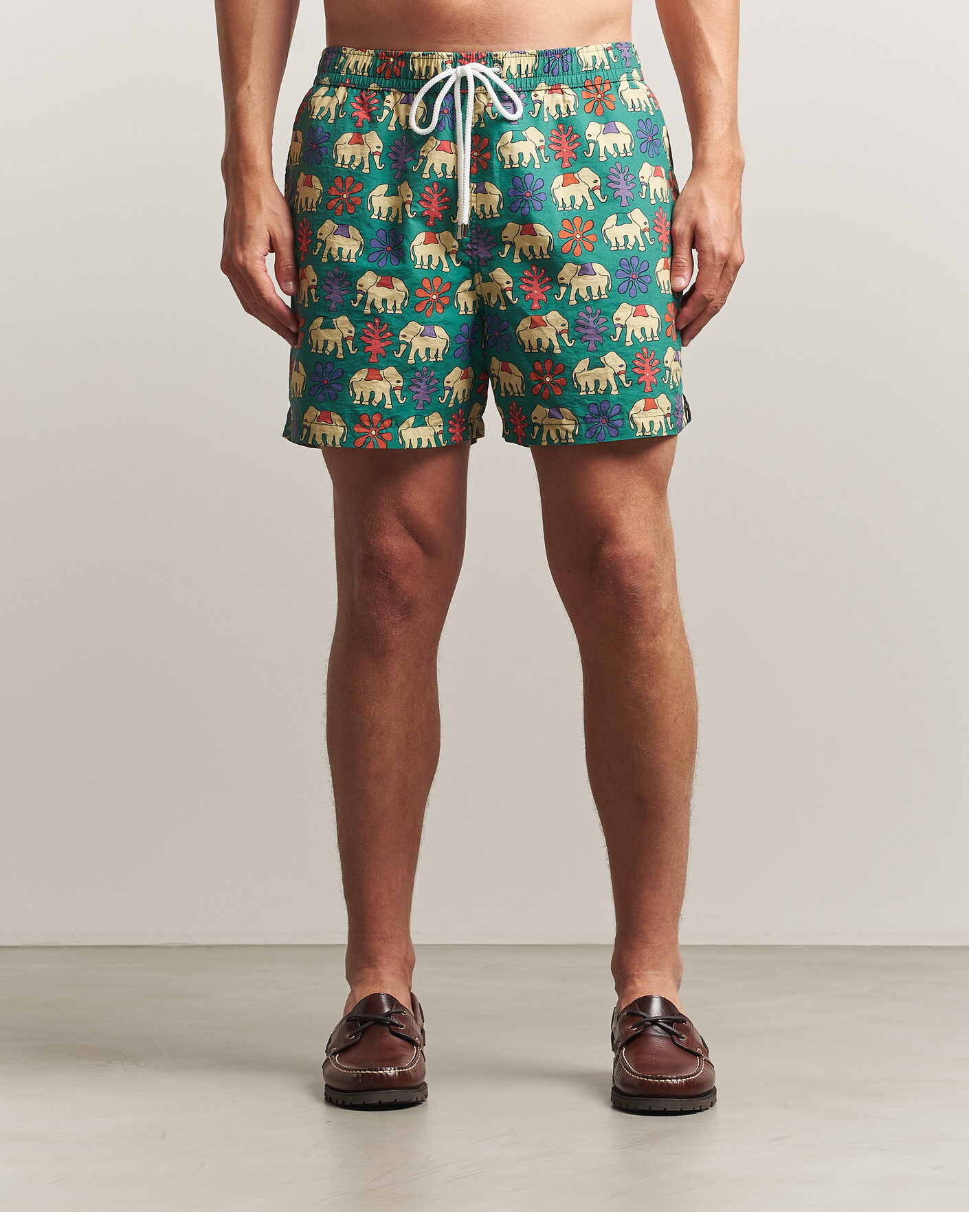 Herren | Badehosen | Drake's | Elephants Drawstring Swimshorts Green