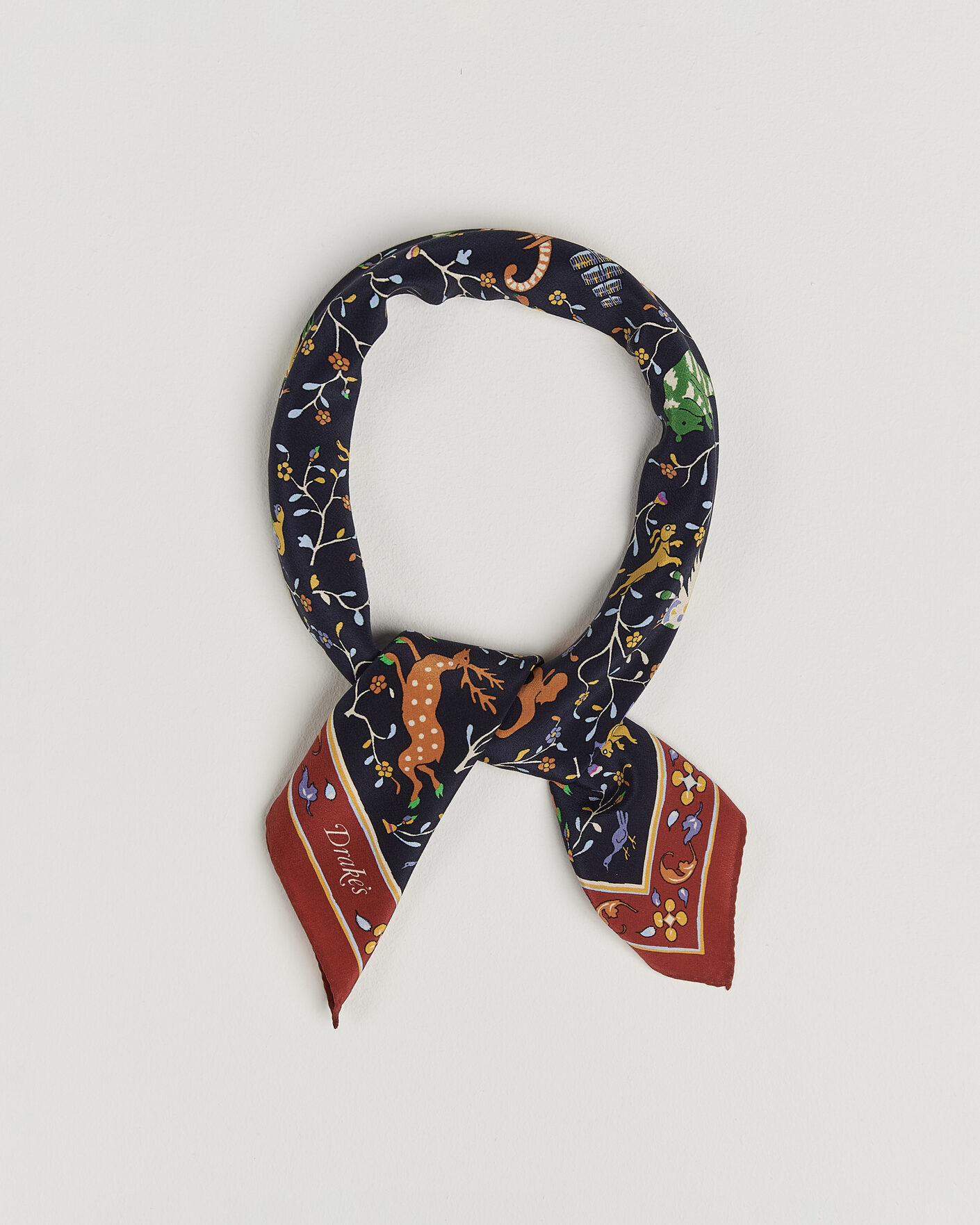 Herren | Tücher | Drake's | Animals And Flowers Print Crepe Silk Bandana Navy