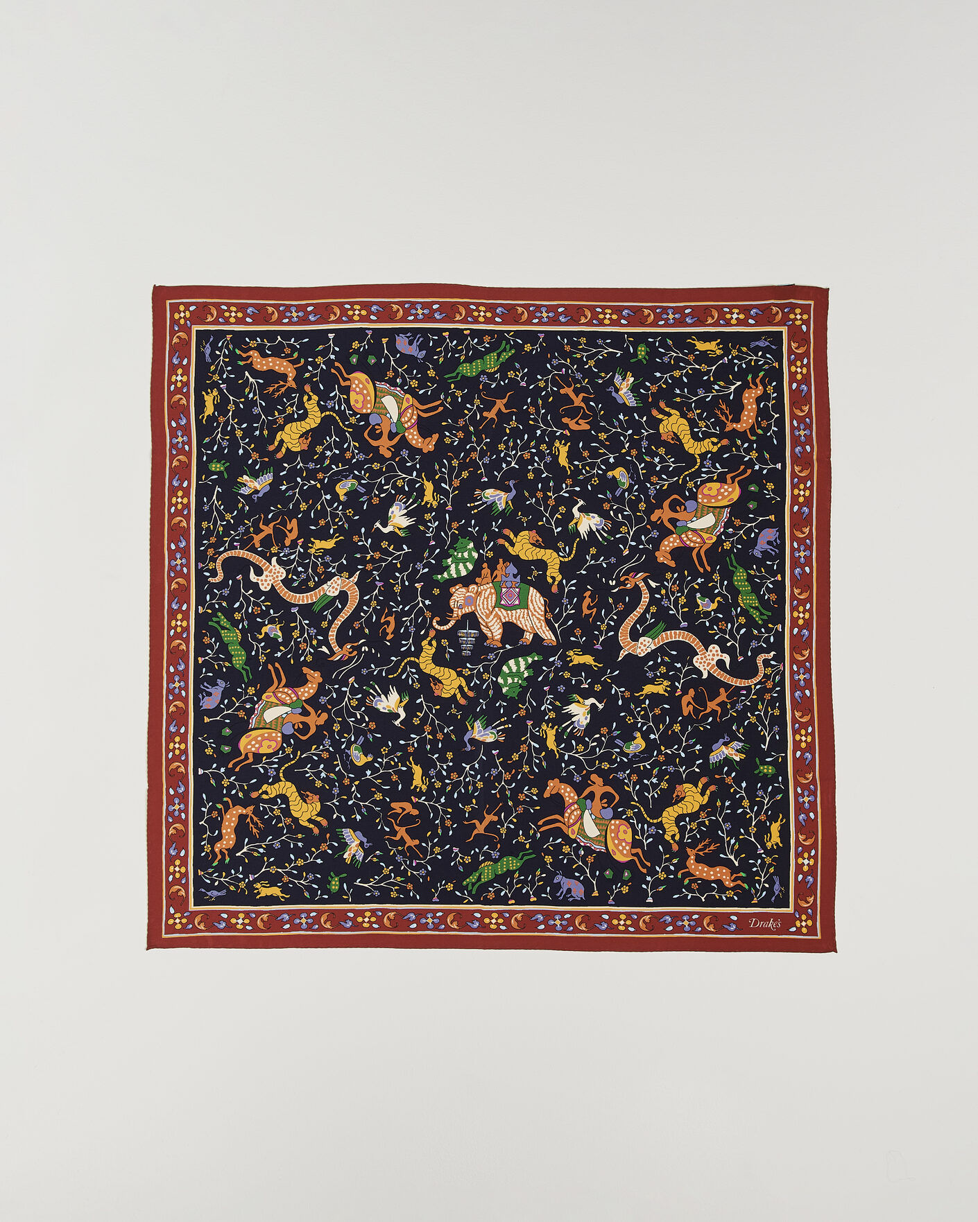 Herren | Tücher | Drake's | Animals And Flowers Print Crepe Silk Bandana Blue