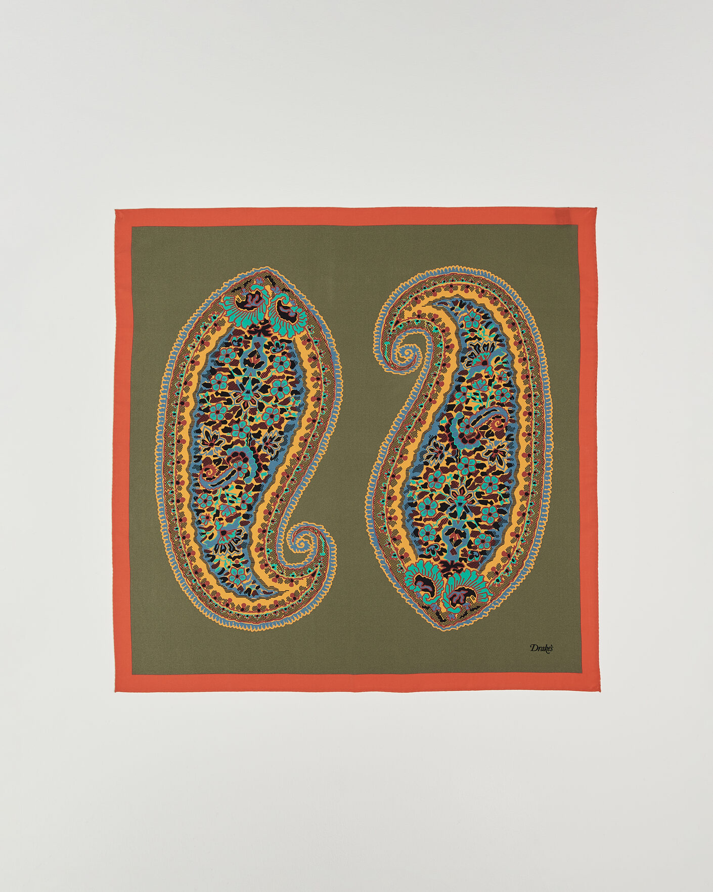 Herren | Tücher | Drake's | Paisley Print Crepe Silk Bandana Olive