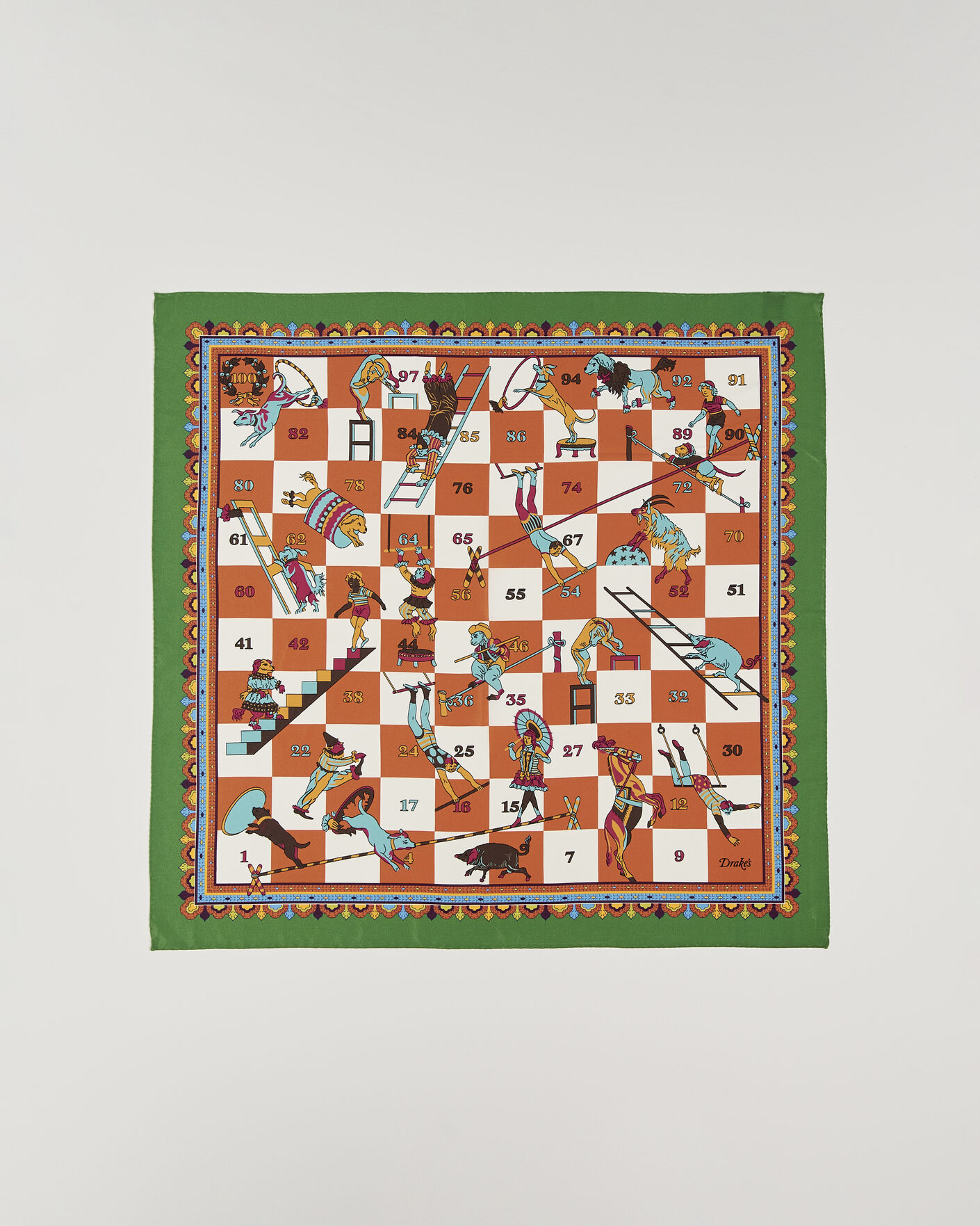 Herren | Tücher | Drake's | Snakes & Ladders Print Crepe Silk Bandana Green