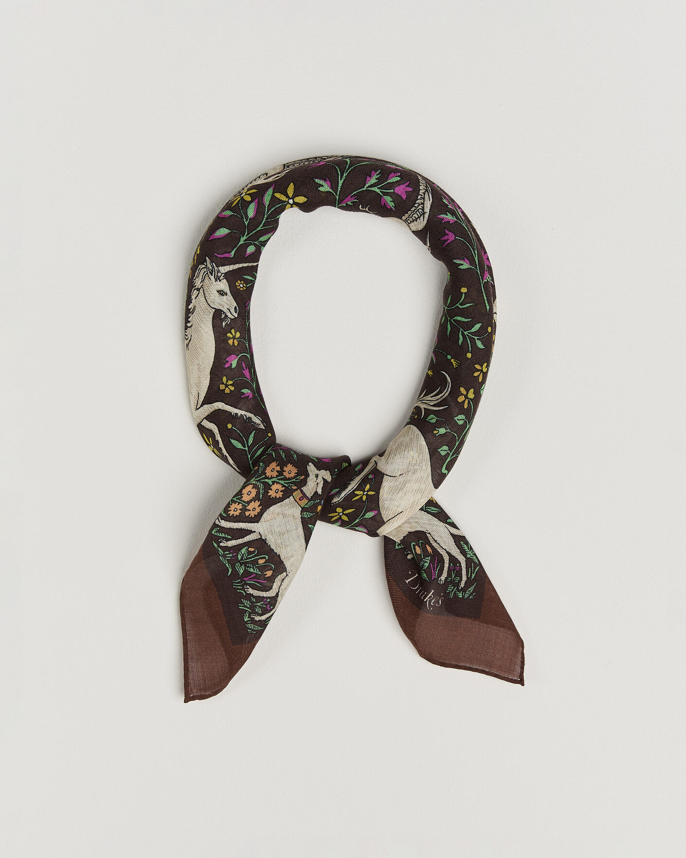 Herren | Tücher | Drake's | Unicorn Print Wool/Silk Bandana Brown