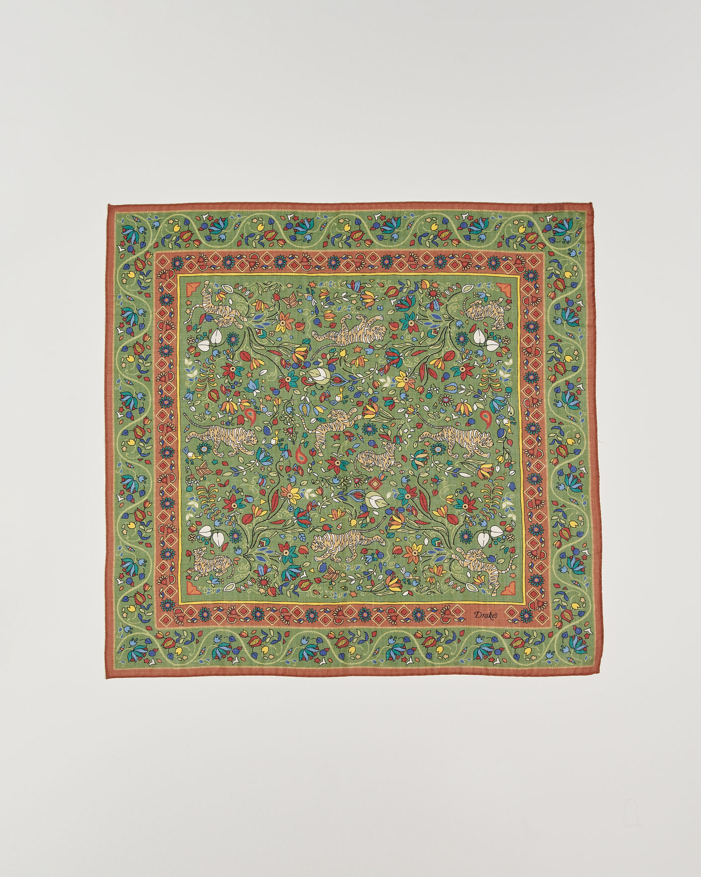 Herren | Tücher | Drake's | Tiger Garden Wool/Silk Bandana Green