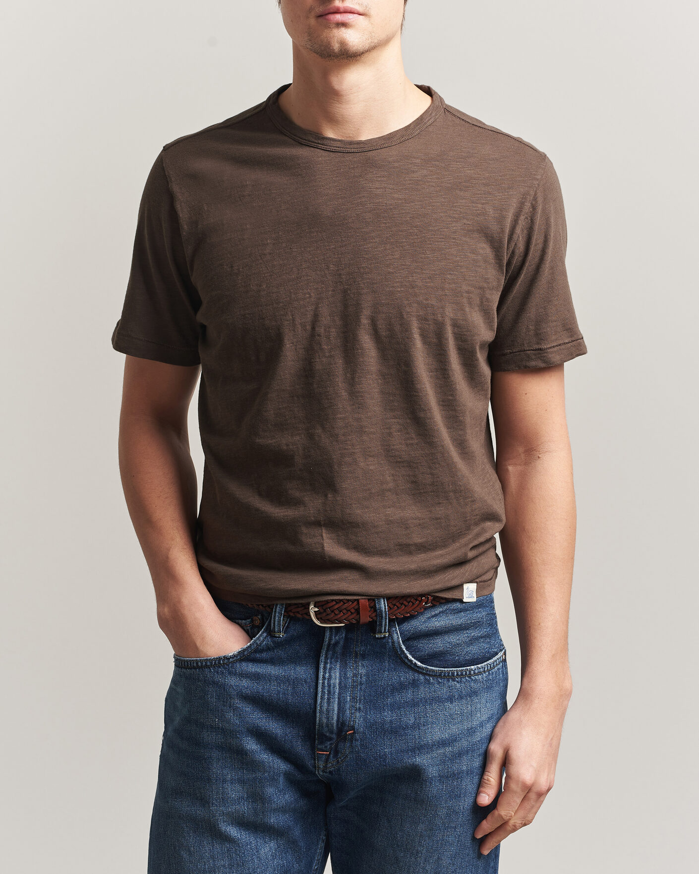 Herren | T-Shirts | Merz b. Schwanen | Organic Pima Cotton Slub Crew Neck T-Shirt Chocolate