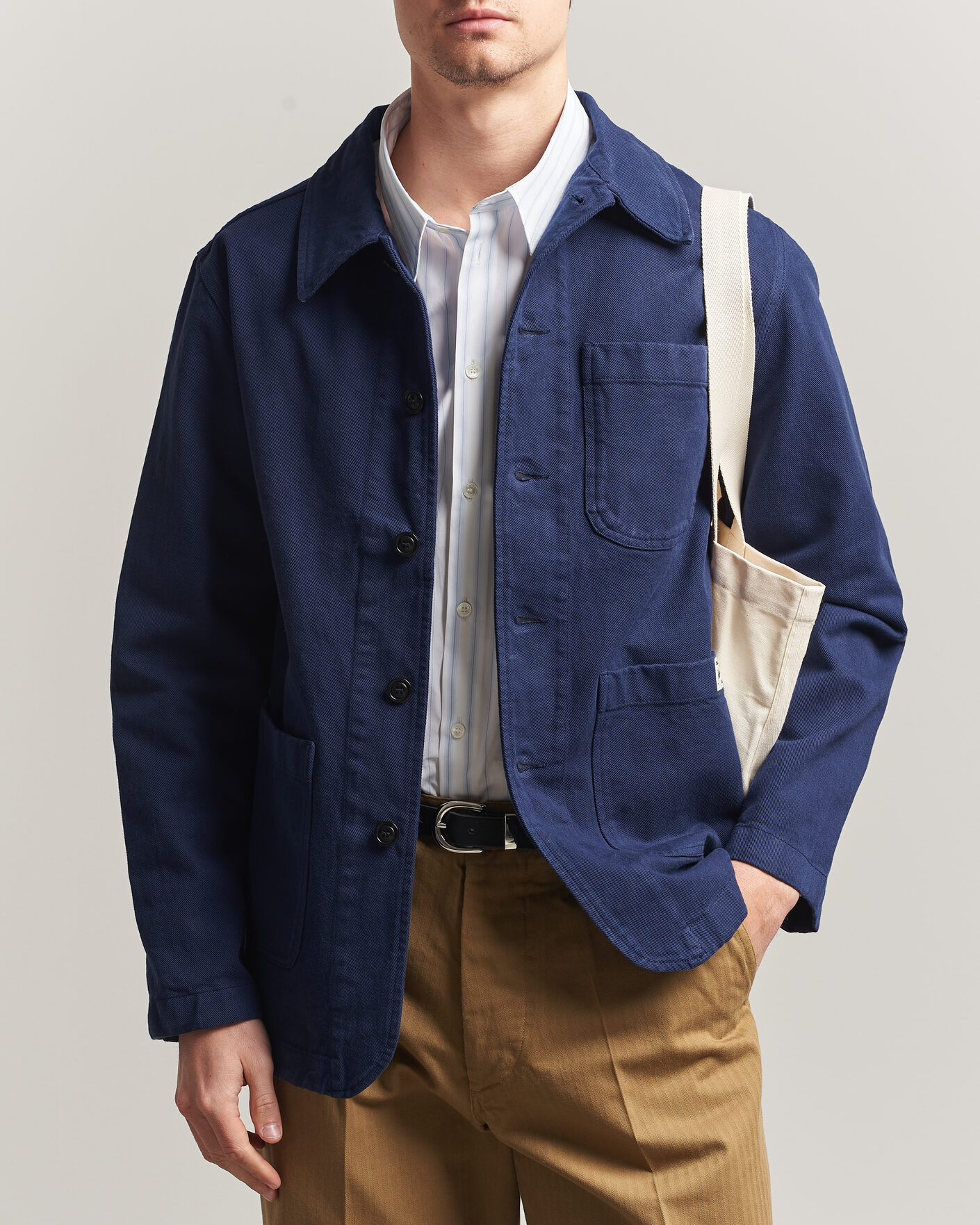 Herren | Hemden | Merz b. Schwanen | Worker Cotton Twill Overshirt Ink Blue