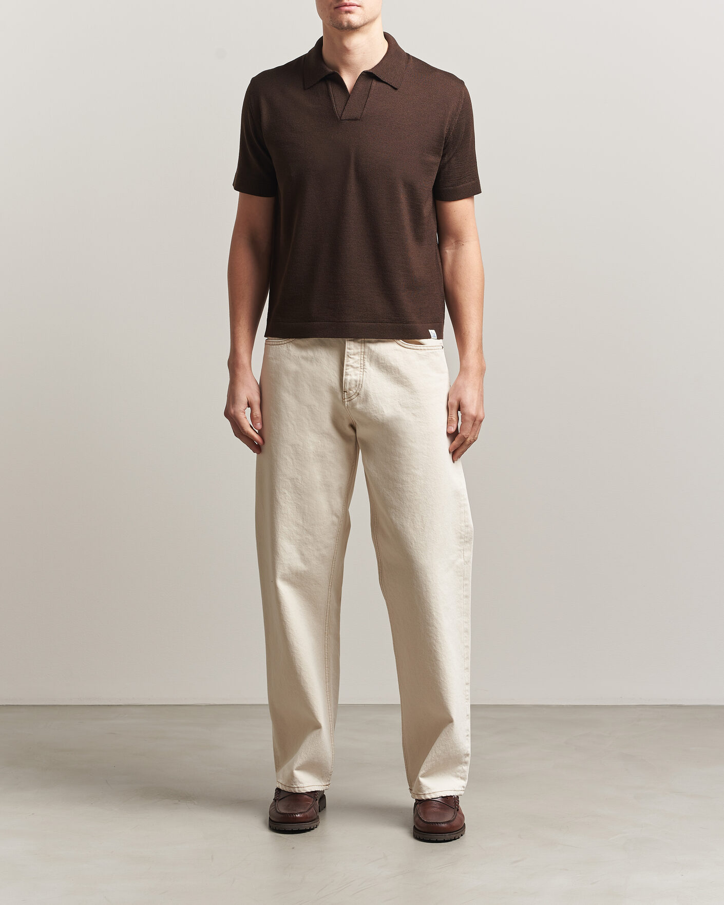 Herren | Poloshirts | Merz b. Schwanen | Relaxed Fit Merino Knitted Polo Coffee