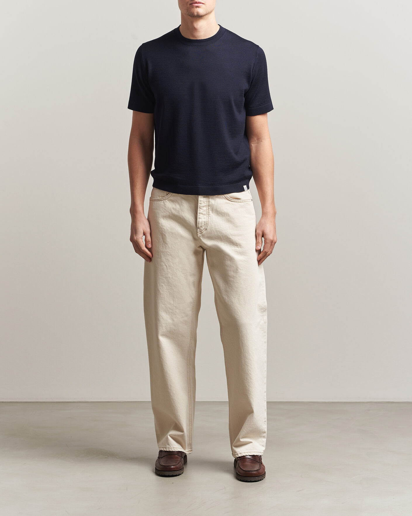 Herren | T-Shirts | Merz b. Schwanen | Relaxed Fit Merino Knitted T-Shirt Dark Navy