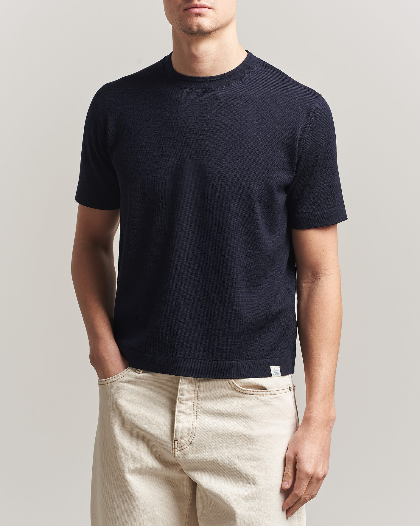 Herren | T-Shirts | Merz b. Schwanen | Relaxed Fit Merino Knitted T-Shirt Dark Navy