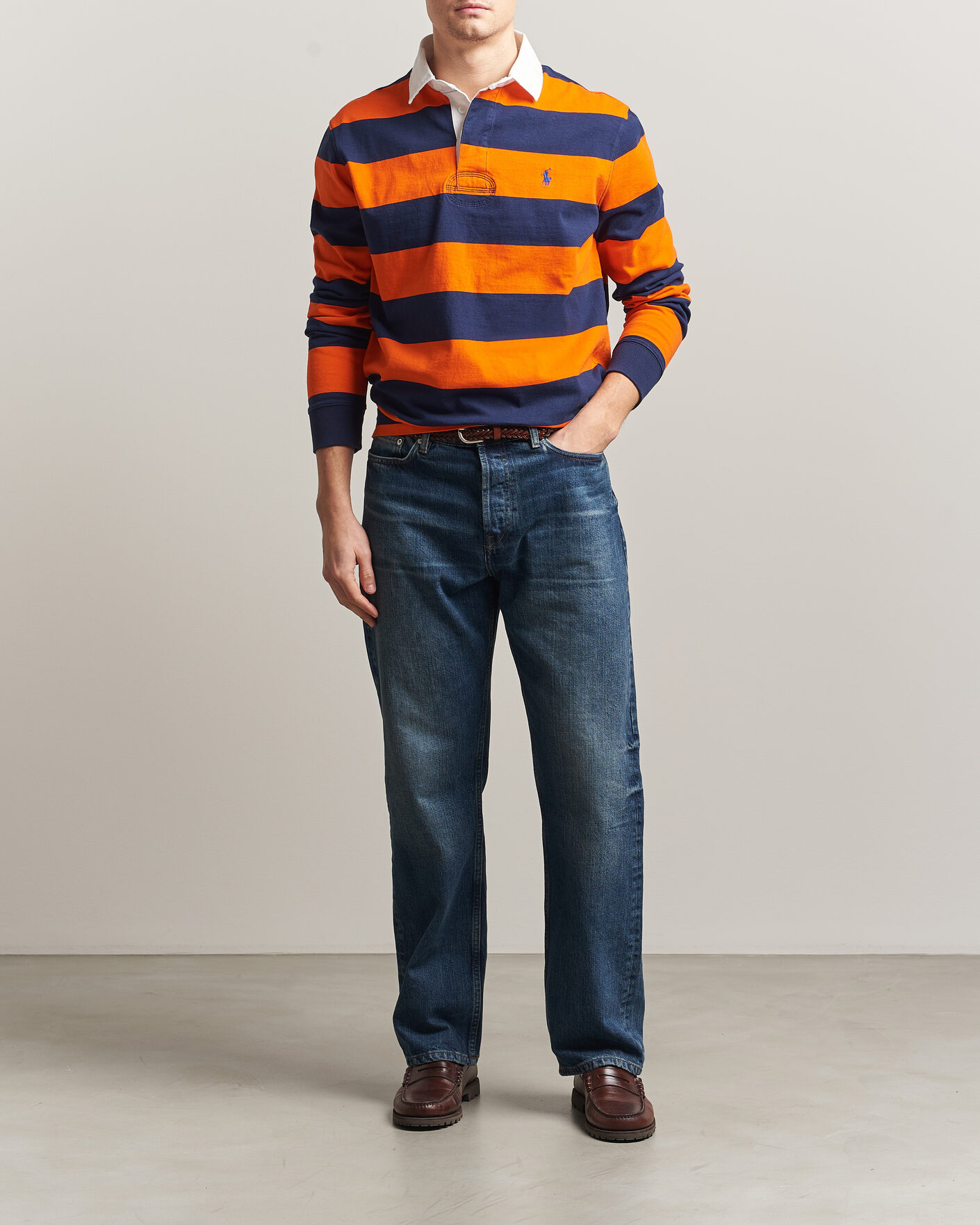 Herren | Pullover | Polo Ralph Lauren | Jersey Striped Rugger Sailing Orange/Newport Navy