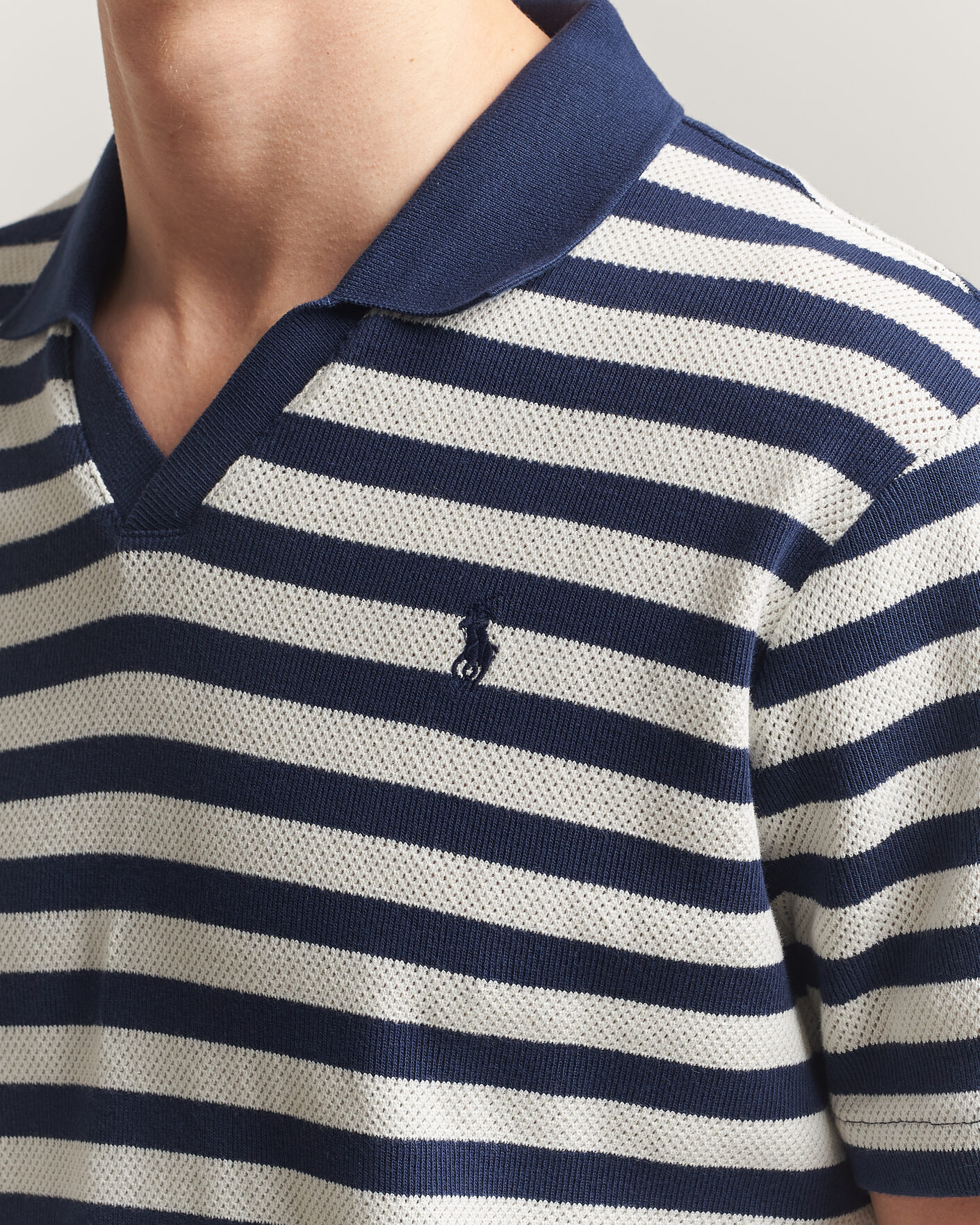 Herren | Poloshirts | Polo Ralph Lauren | Cotton Texture Striped Polo Newport Navy/Cream