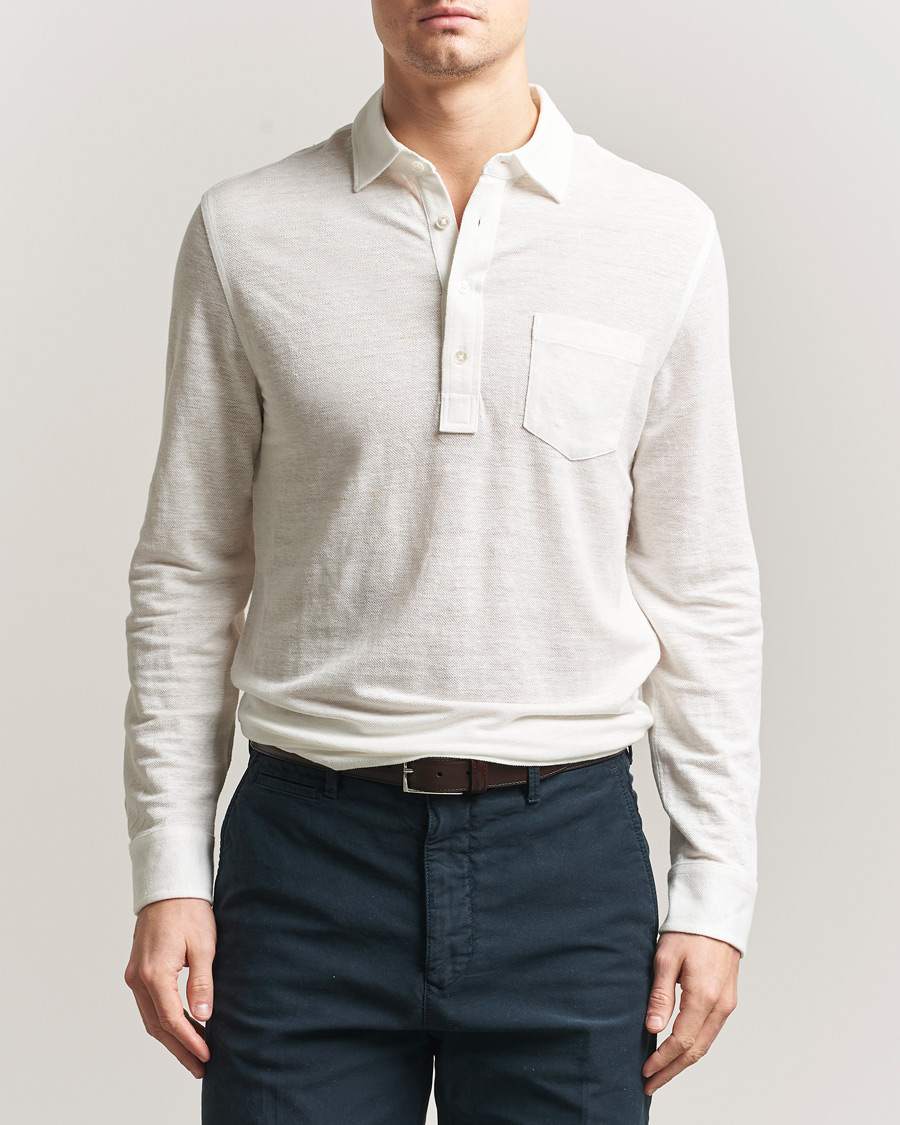 Herren | Poloshirts | Polo Ralph Lauren | Long Sleeve Linen Polo Deckwash White