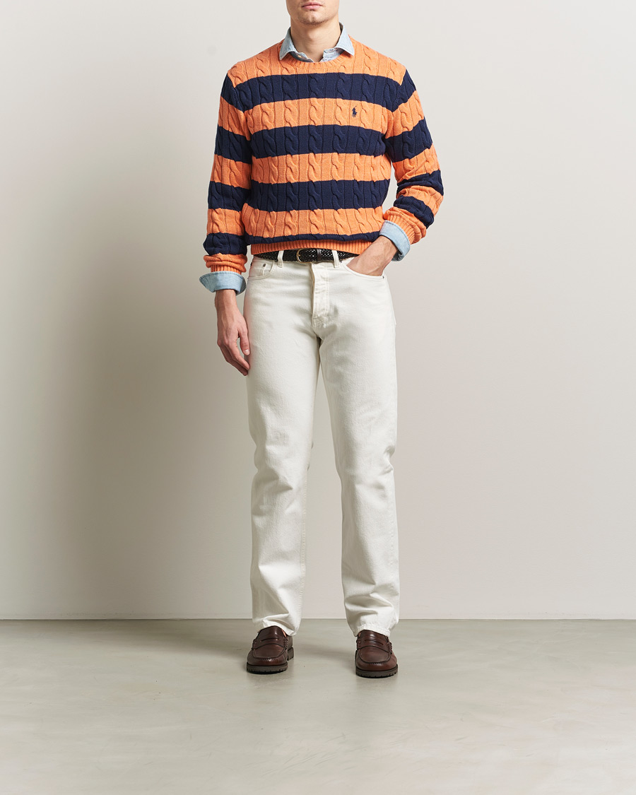 Herren | Pullover | Polo Ralph Lauren | Striped Cotton Cable Sweater Orange Navy Combo