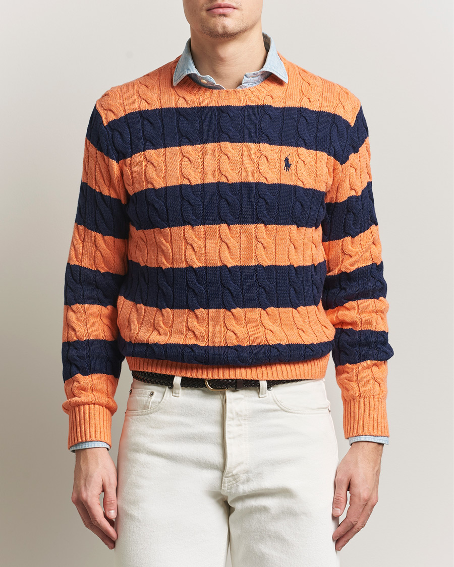 Herren | Pullover | Polo Ralph Lauren | Striped Cotton Cable Sweater Orange Navy Combo