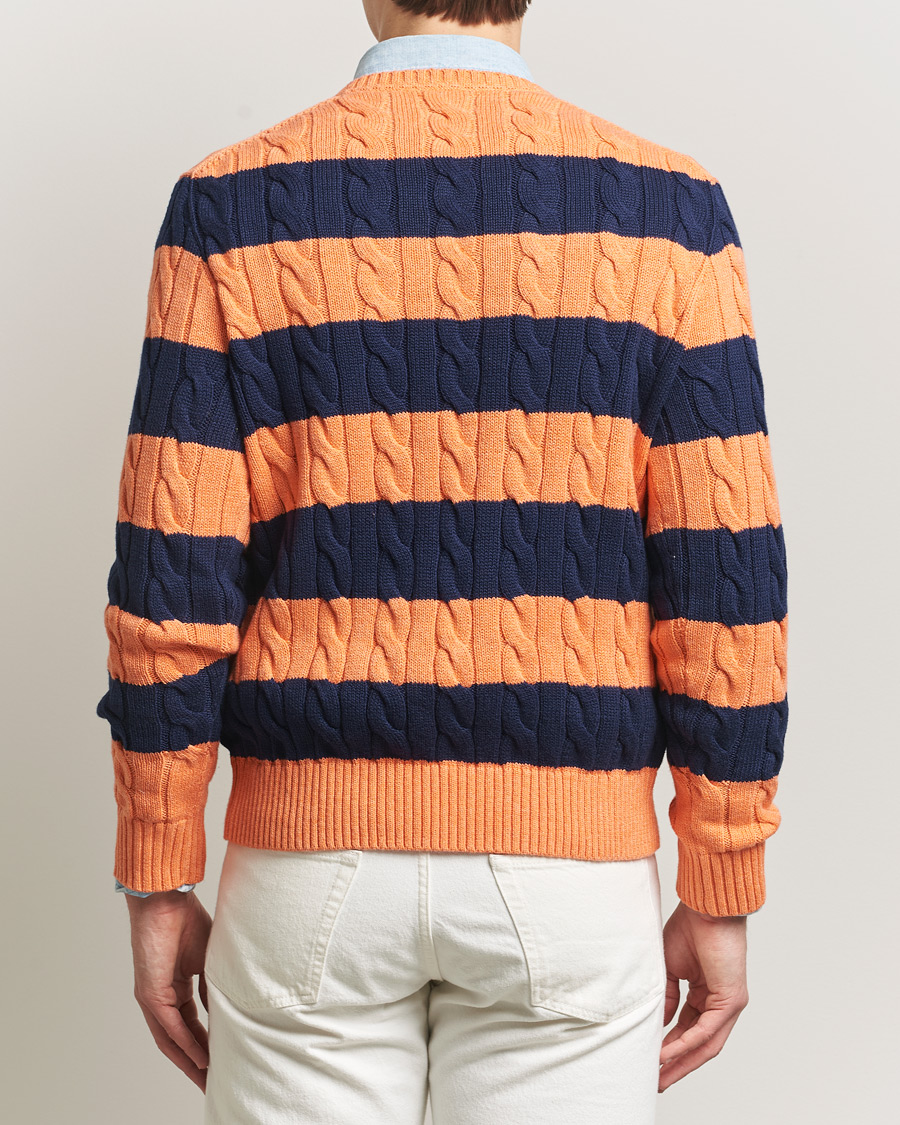 Herren | Pullover | Polo Ralph Lauren | Striped Cotton Cable Sweater Orange Navy Combo