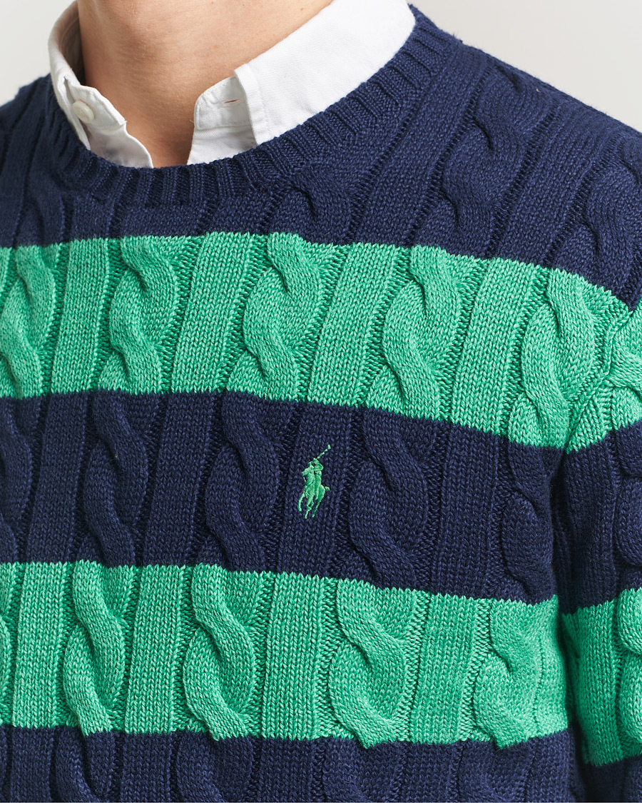 Herren | Pullover | Polo Ralph Lauren | Striped Cotton Cable Sweater Navy Green Combo