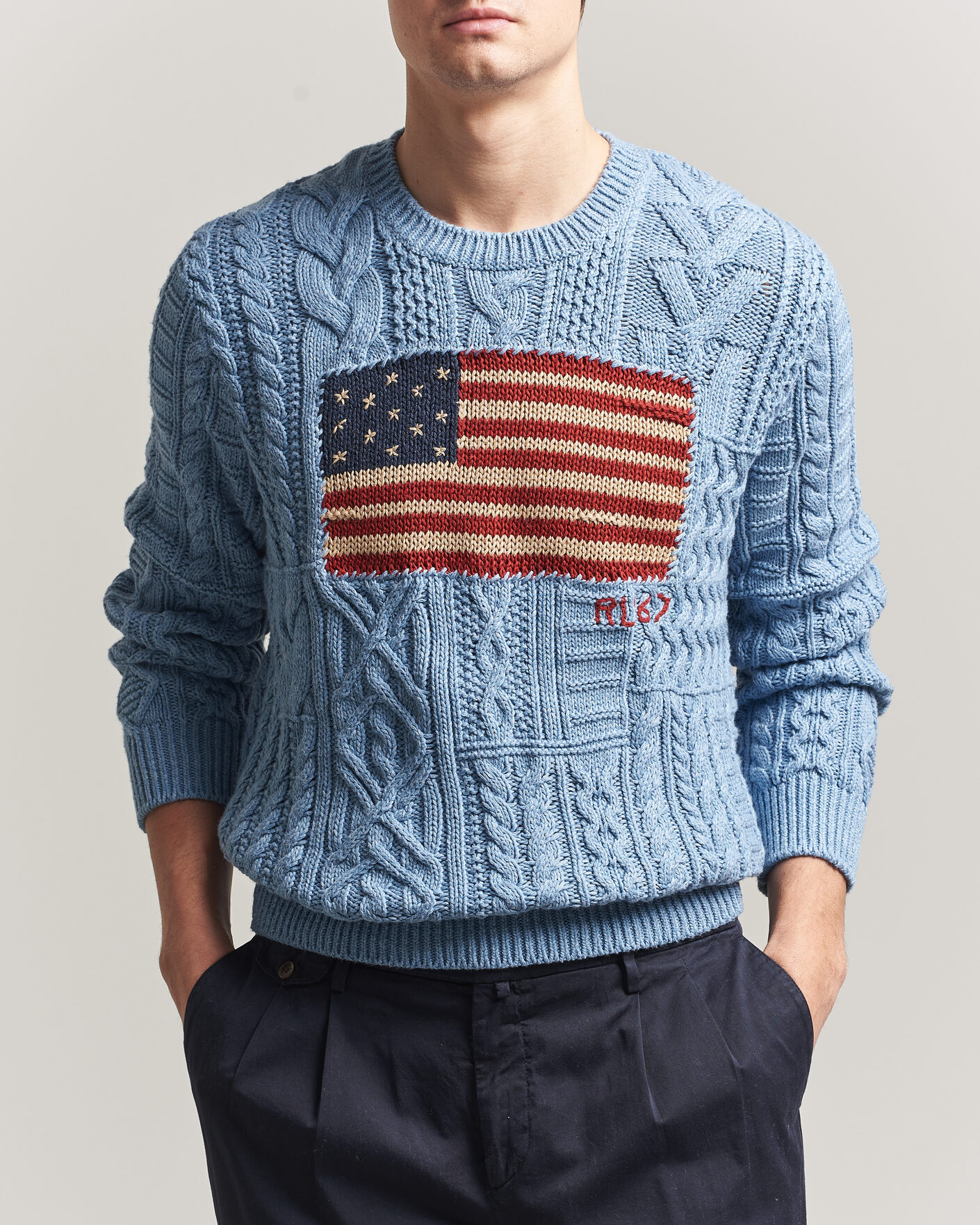 Herren | Pullover | Polo Ralph Lauren | Cotton Flag Sweater Light Blue Combo