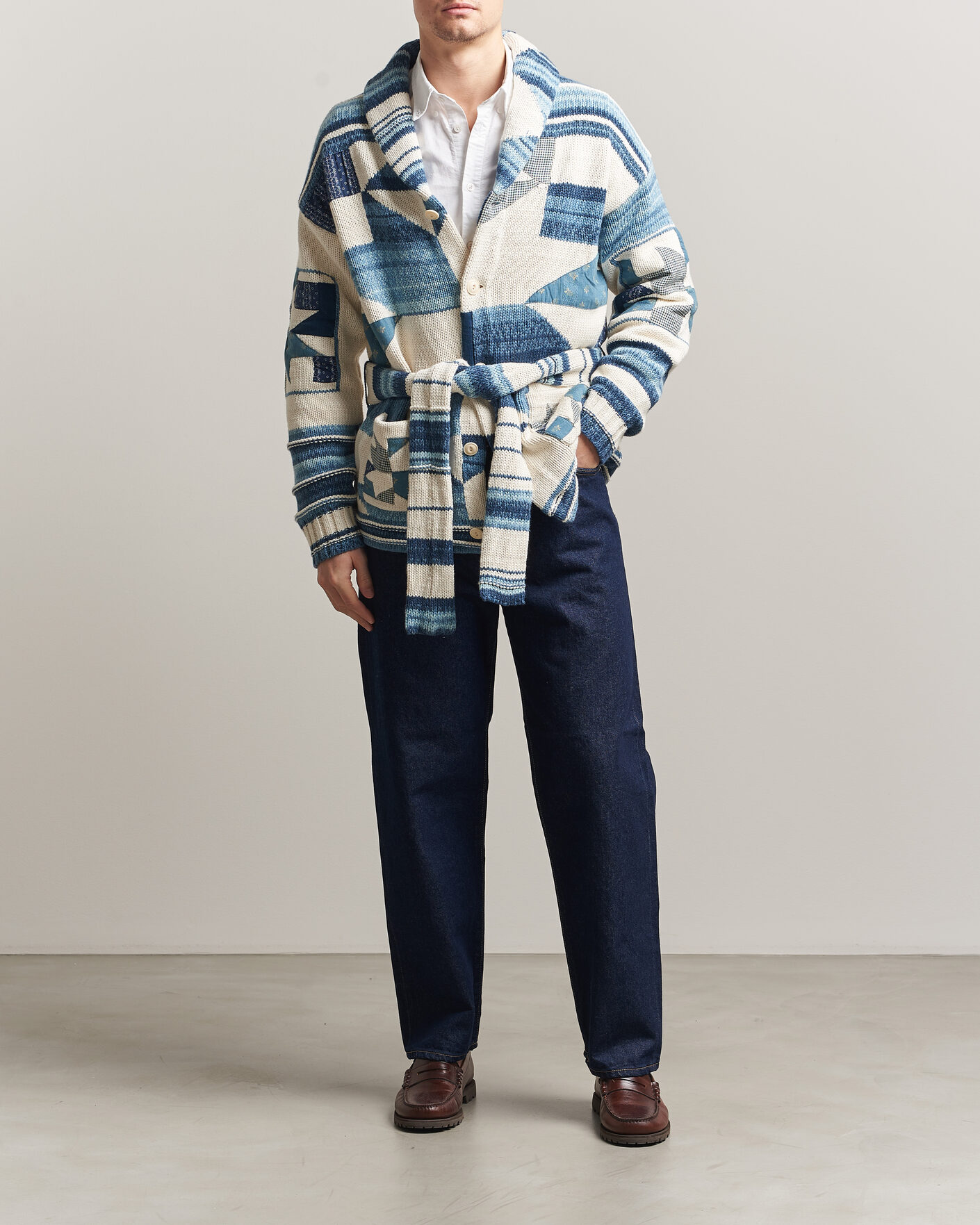 Herren | Pullover | Polo Ralph Lauren | Cotton Linen Cardigan Cream Blue Combo