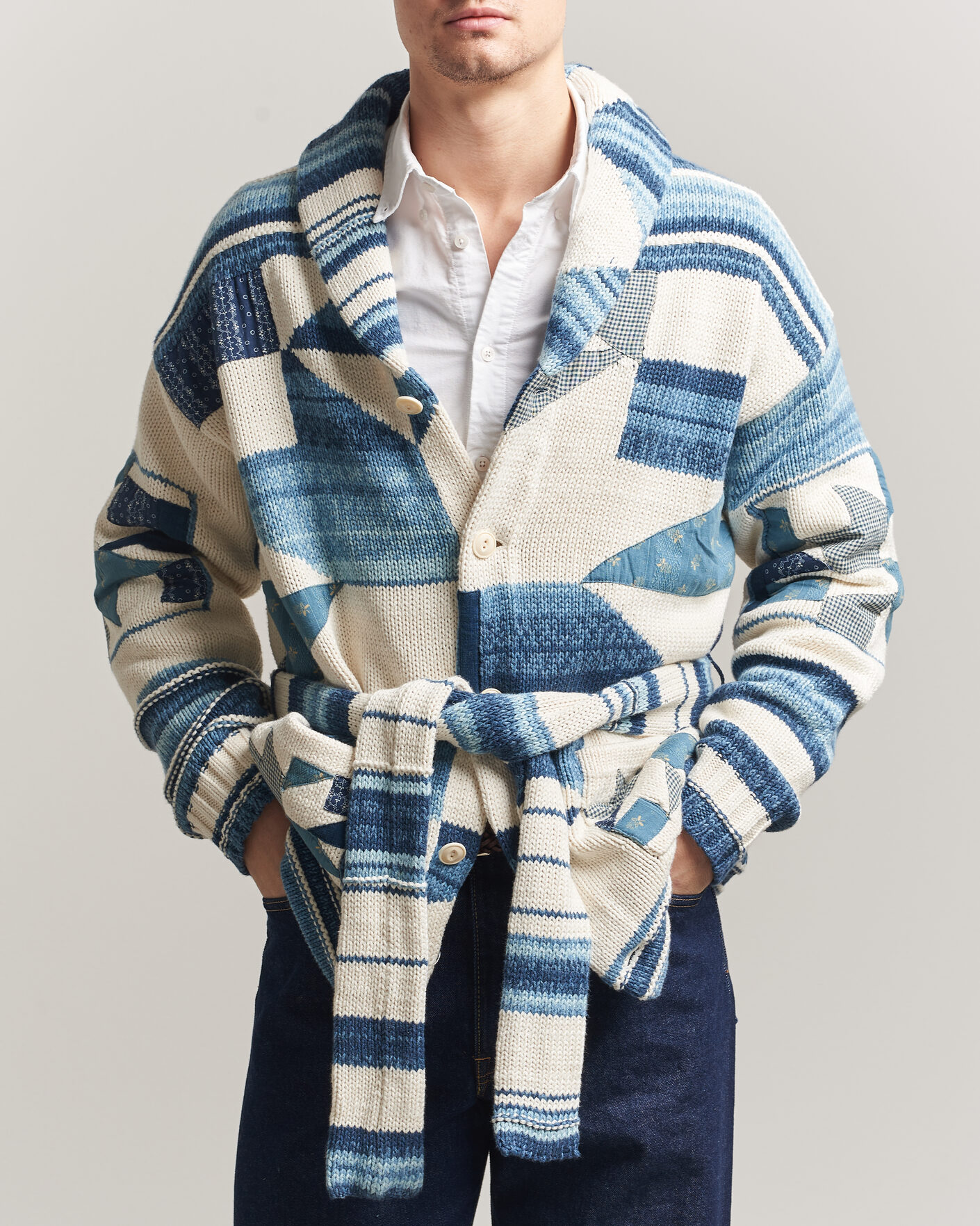 Herren | Pullover | Polo Ralph Lauren | Cotton Linen Cardigan Cream Blue Combo