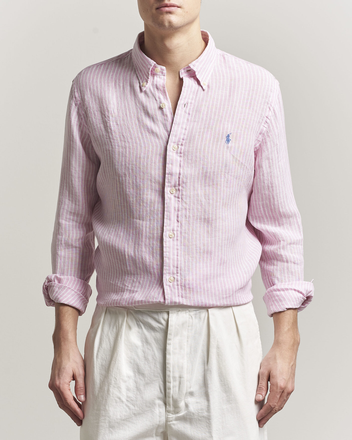 Herren | Hemden | Polo Ralph Lauren | Custom Fit Linen Shirt Pink/White