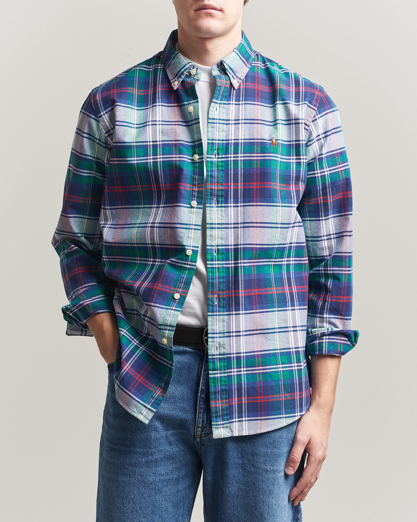 Herren | Hemden | Polo Ralph Lauren | Custom Fit Checked Oxford Shirt Green/Blue Multi