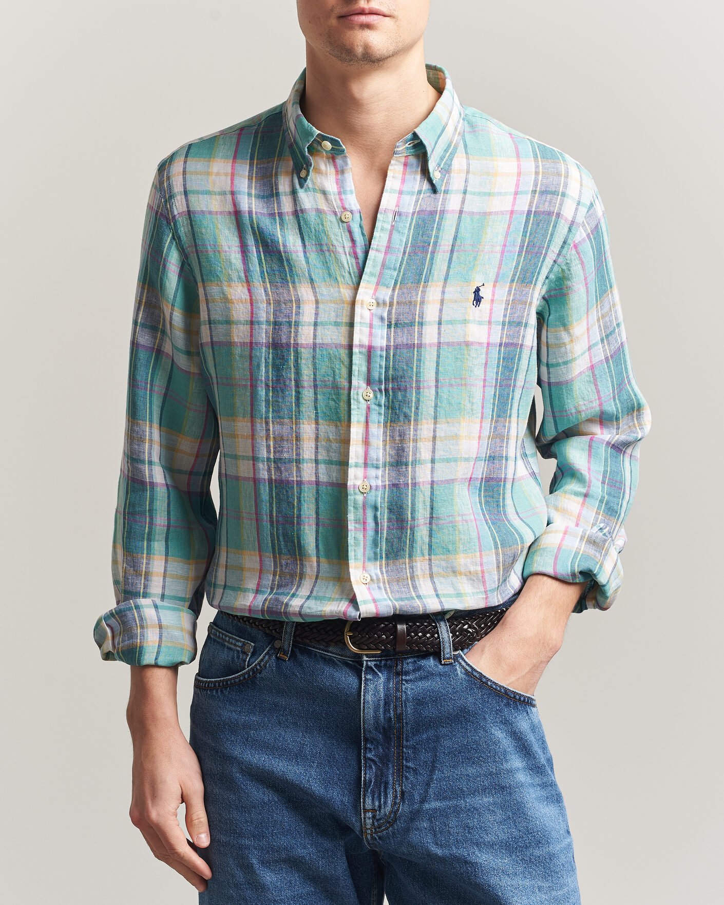 Herren | Hemden | Polo Ralph Lauren | Custom Fit Check Linen Shirt Green/Blue/White