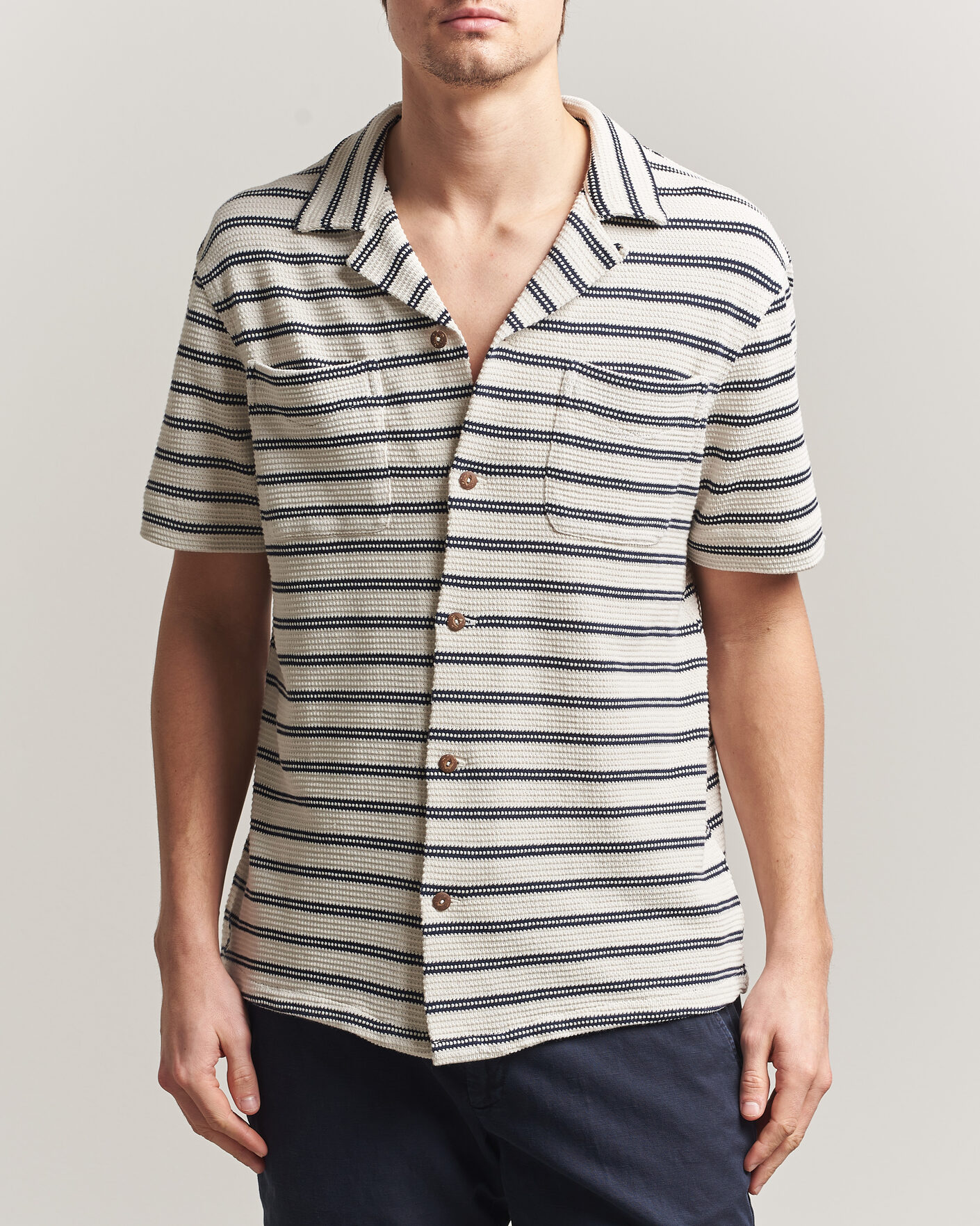 Herren | Hemden | Polo Ralph Lauren | Knitted Camp Shirt Pale Cream/Newport Navy