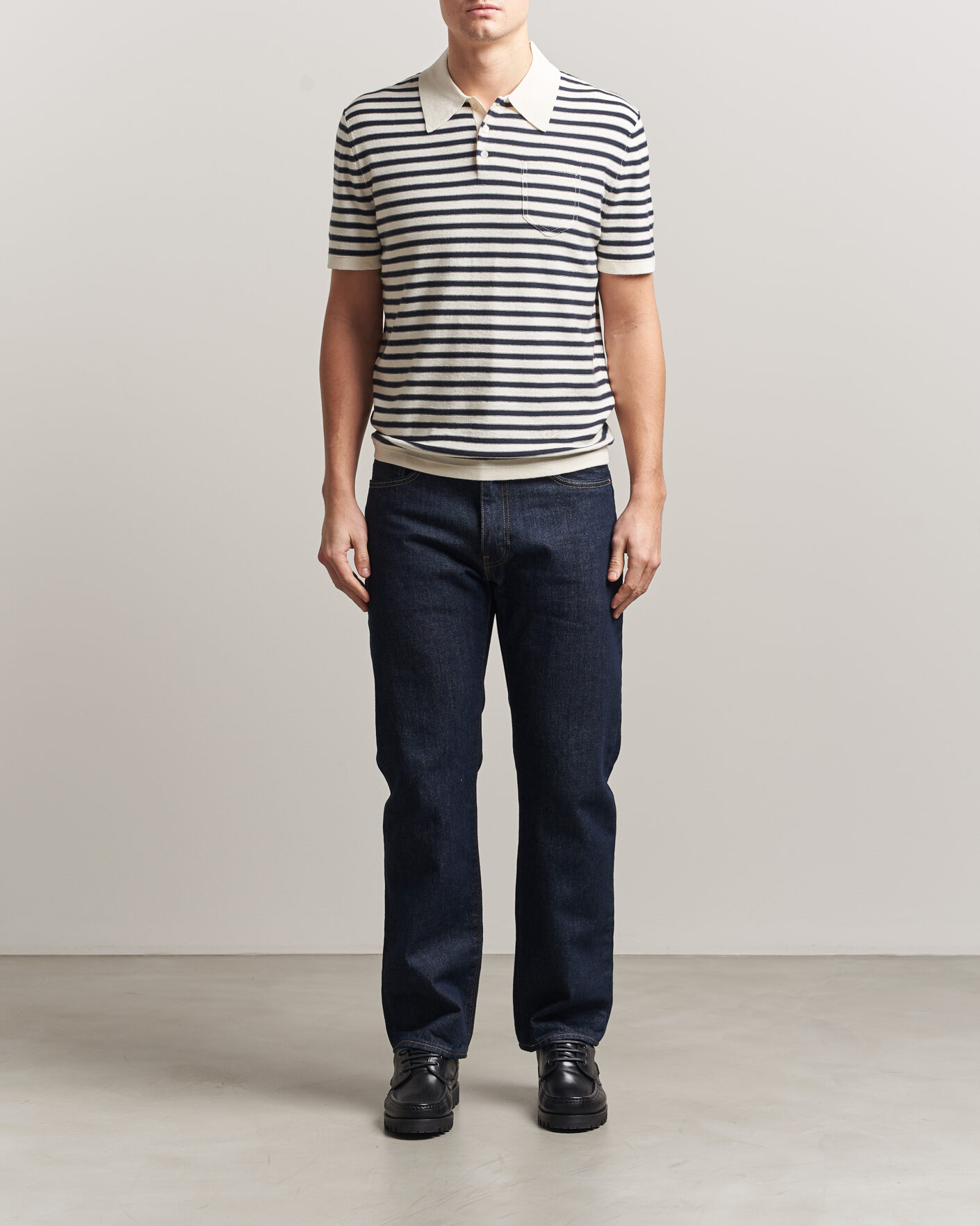 Herren | Poloshirts | A.P.C. | Eliot Cotton/Cashmere Knitted Polo Ecru/Navy