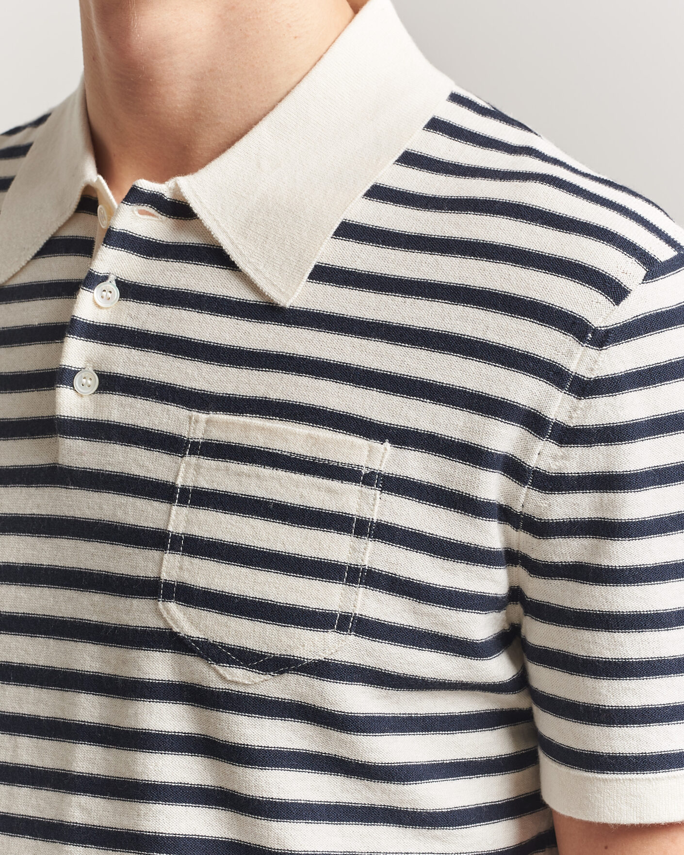 Herren | Poloshirts | A.P.C. | Eliot Cotton/Cashmere Knitted Polo Ecru/Navy