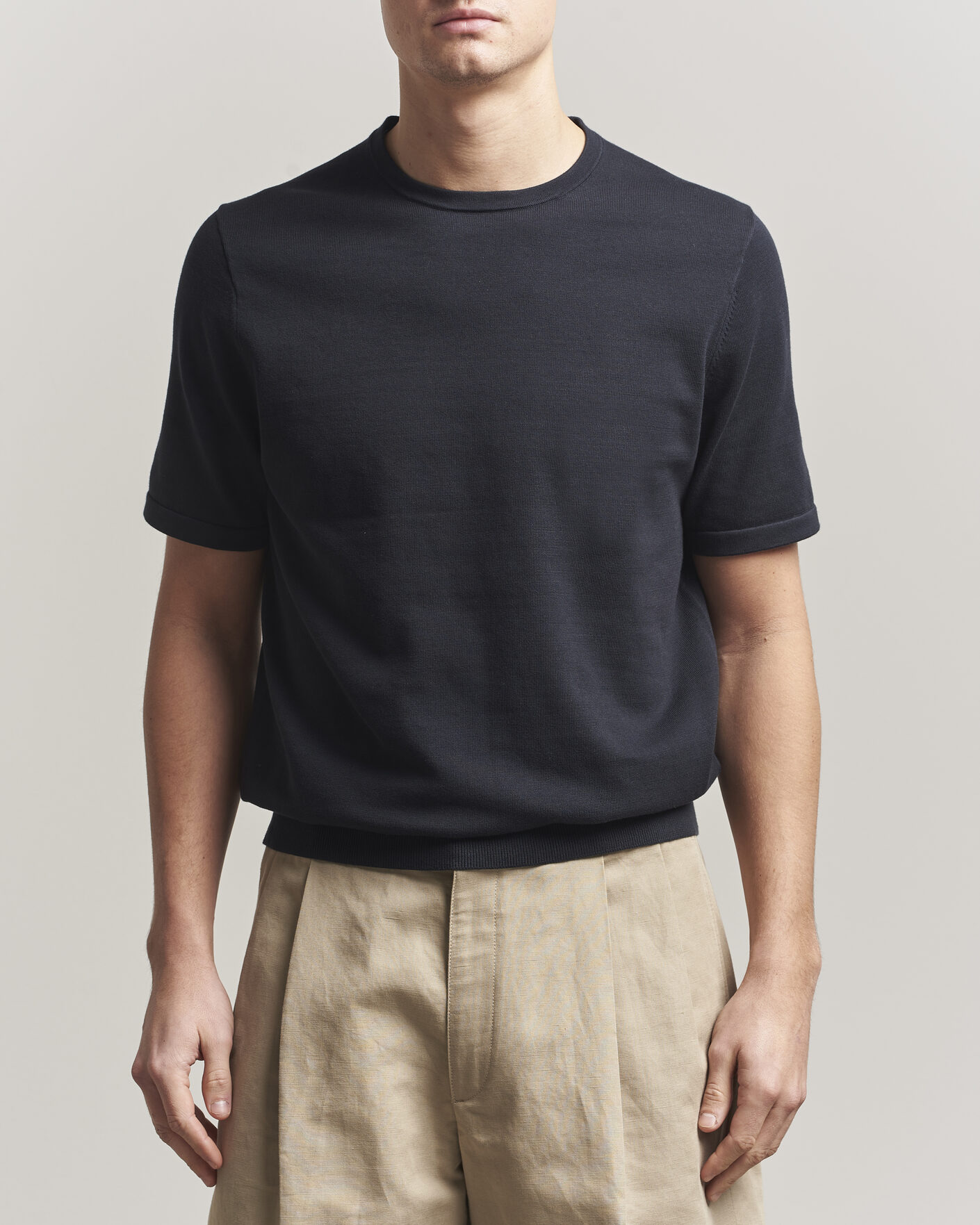 Herren | T-Shirts | Tiger of Sweden | Connor Cotton Knitted T-Shirt Light Ink