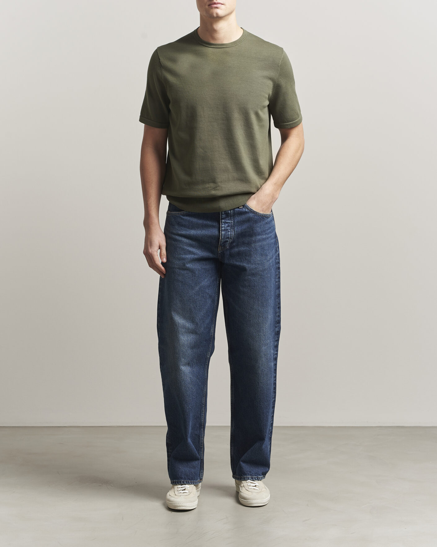 Herren | T-Shirts | Tiger of Sweden | Connor Cotton Knitted T-Shirt Kalamata Green