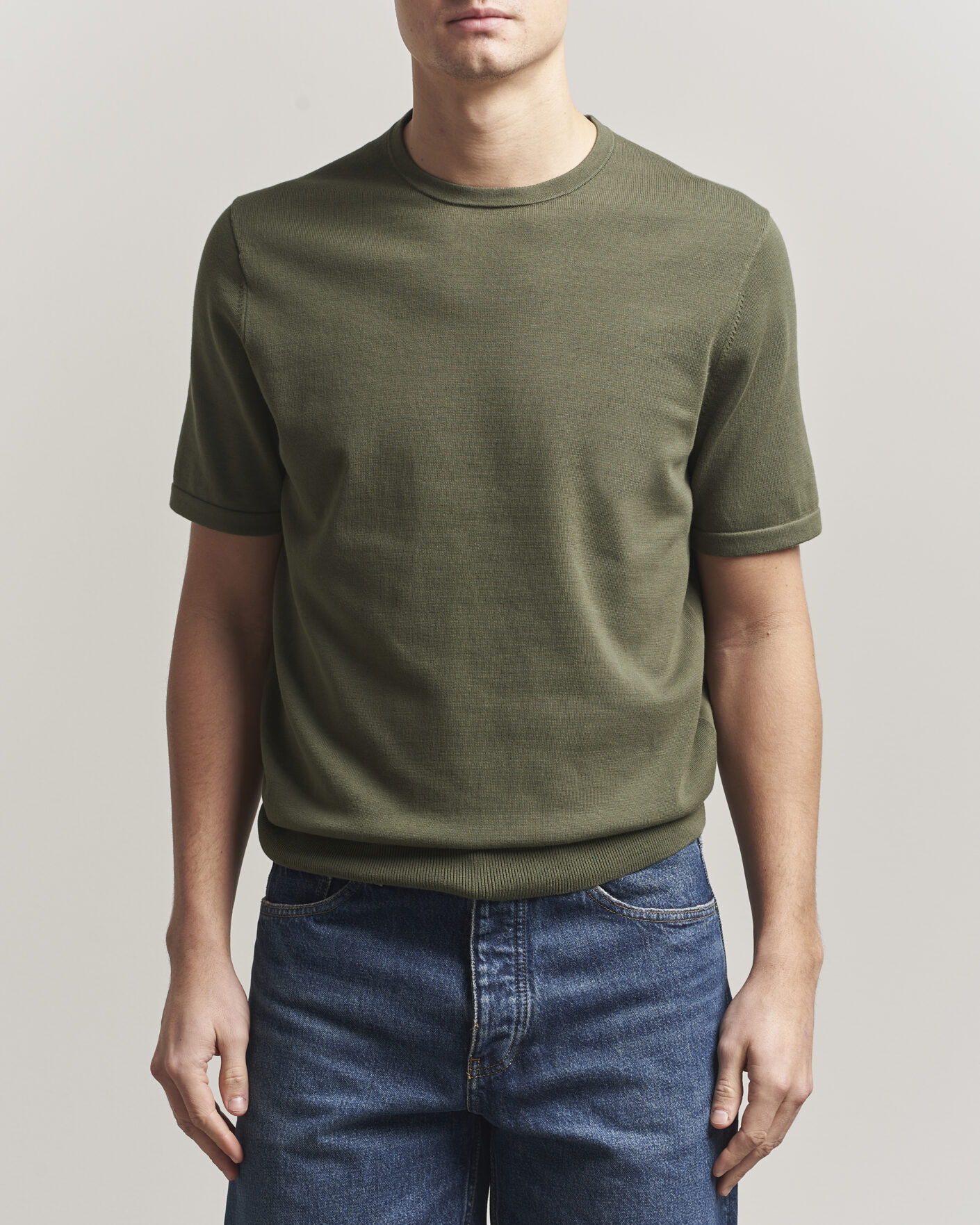 Herren | T-Shirts | Tiger of Sweden | Connor Cotton Knitted T-Shirt Kalamata Green