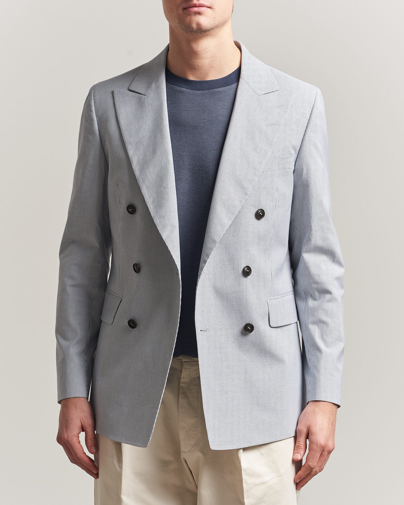 Herren | Sakkos | Tiger of Sweden | Ease Cotton Double Breasted Blazer Thunder Blue
